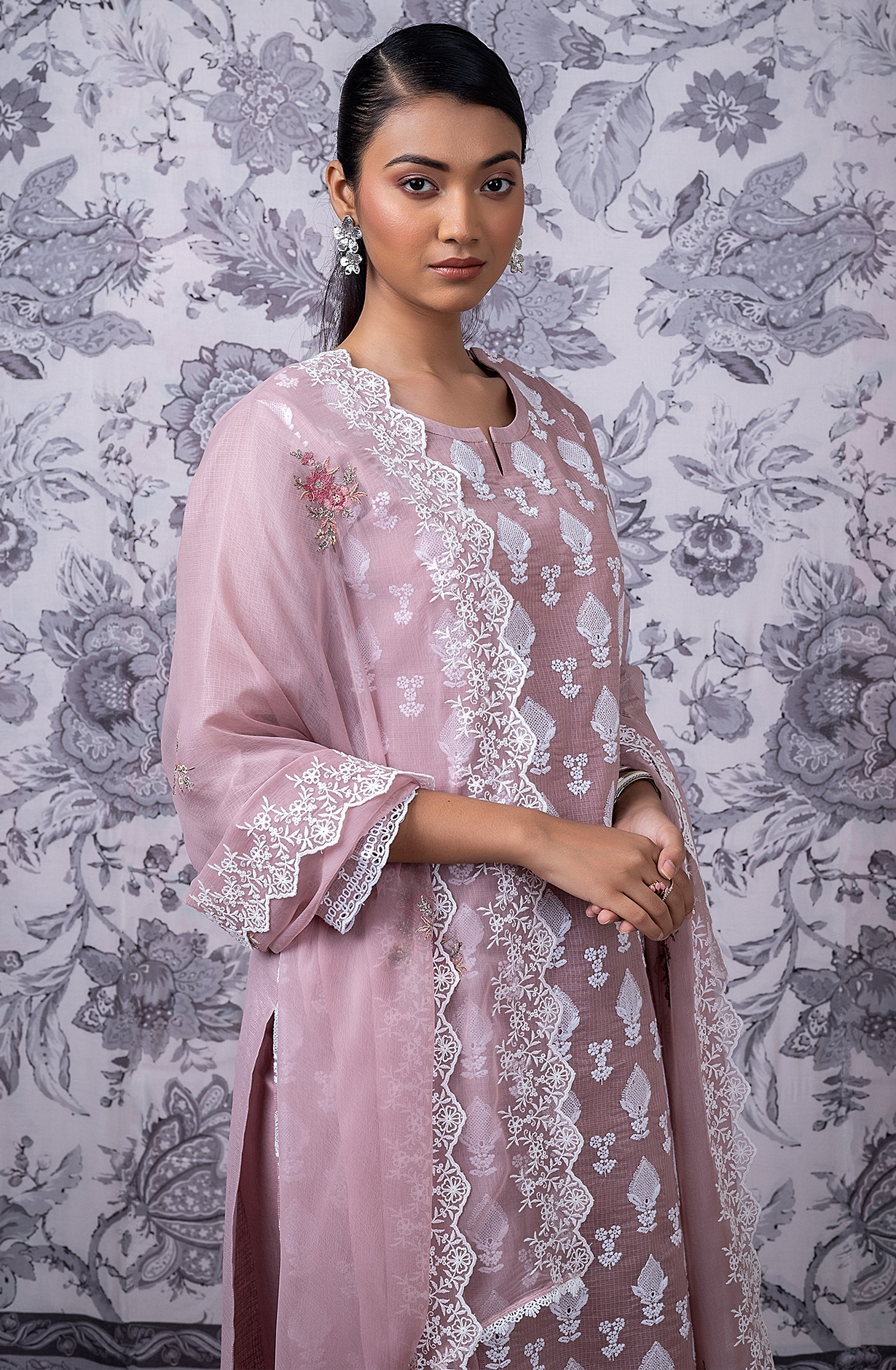 Mauve Kota Beautiful Chikankari Embroidered Unstitched Suit with Chiffon Dupatta - KAM2269C