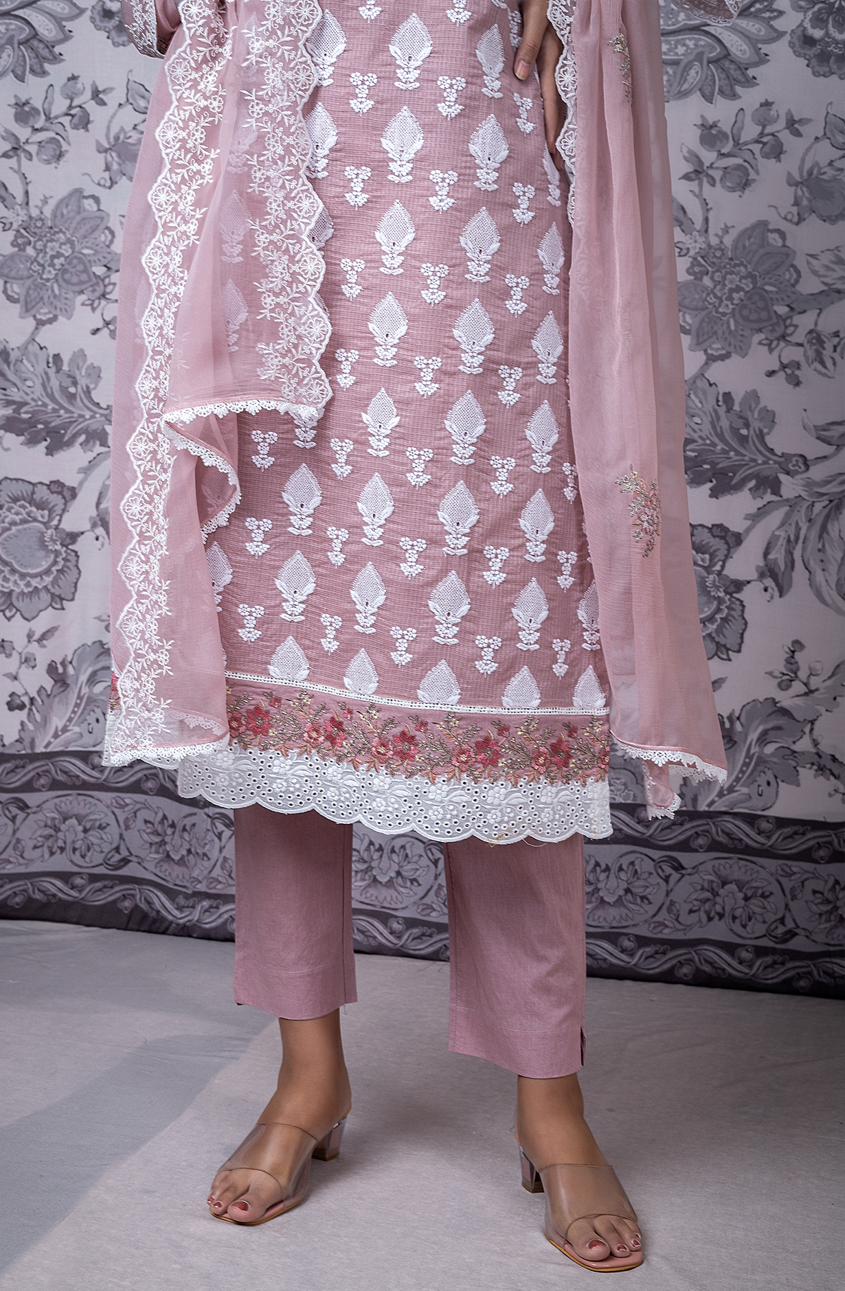 Mauve Kota Beautiful Chikankari Embroidered Unstitched Suit with Chiffon Dupatta - KAM2269C