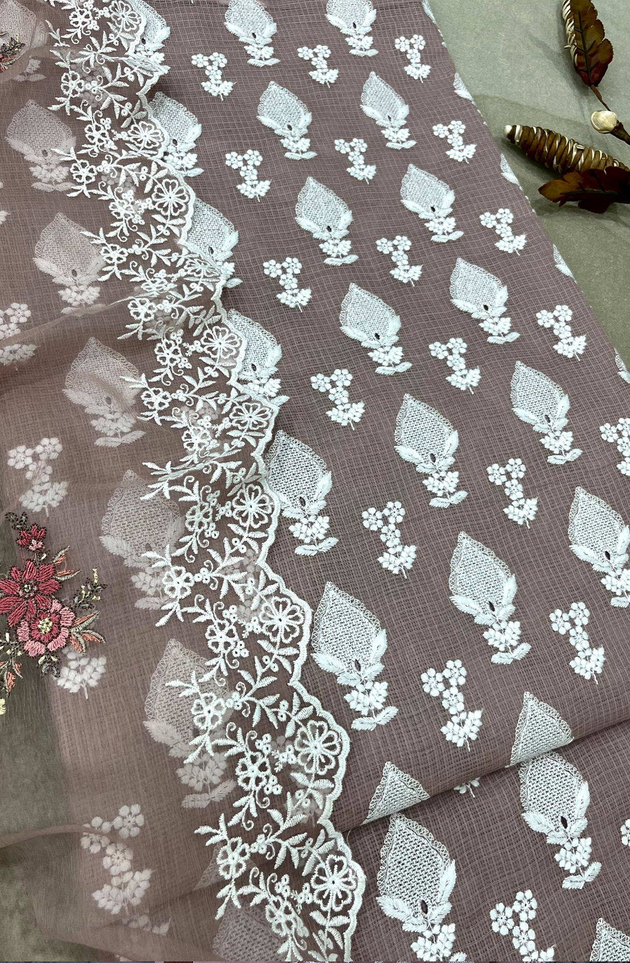 Mauve Kota Beautiful Chikankari Embroidered Unstitched Suit with Chiffon Dupatta - KAM2269C