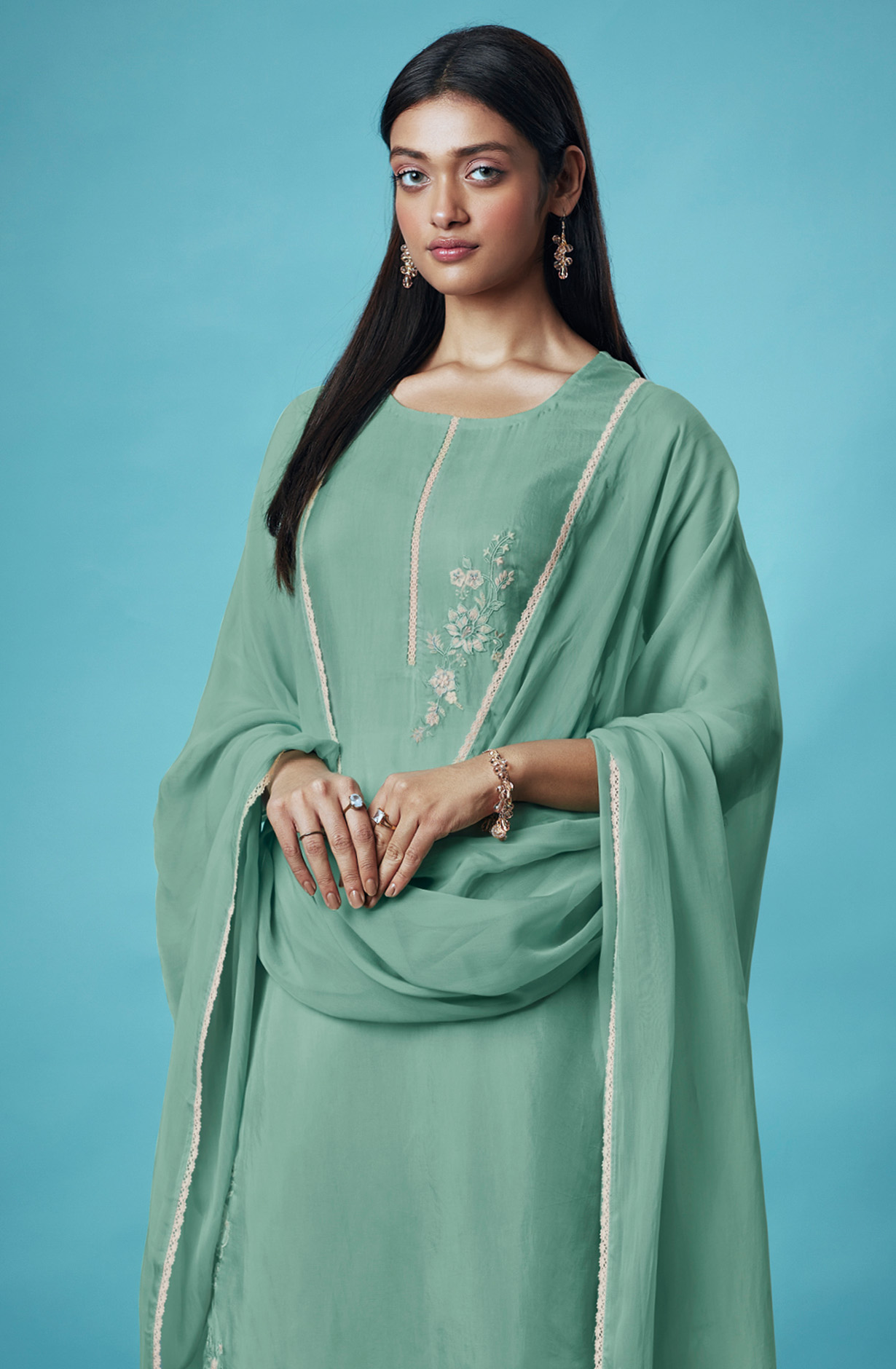 Sea Green Designer Organza Salwar Kameez with Embroidery - KASS1538A