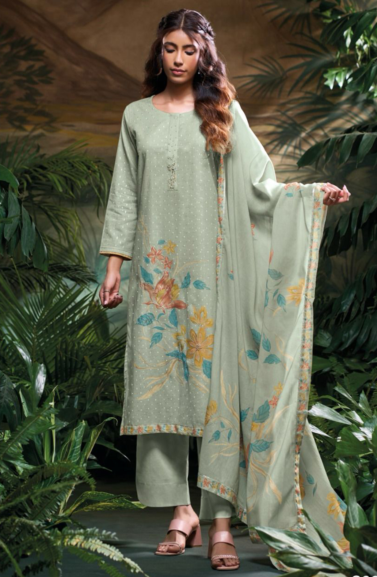 Sea Green Cotton beautiful Suit Set with Dupatta - KASS3309C