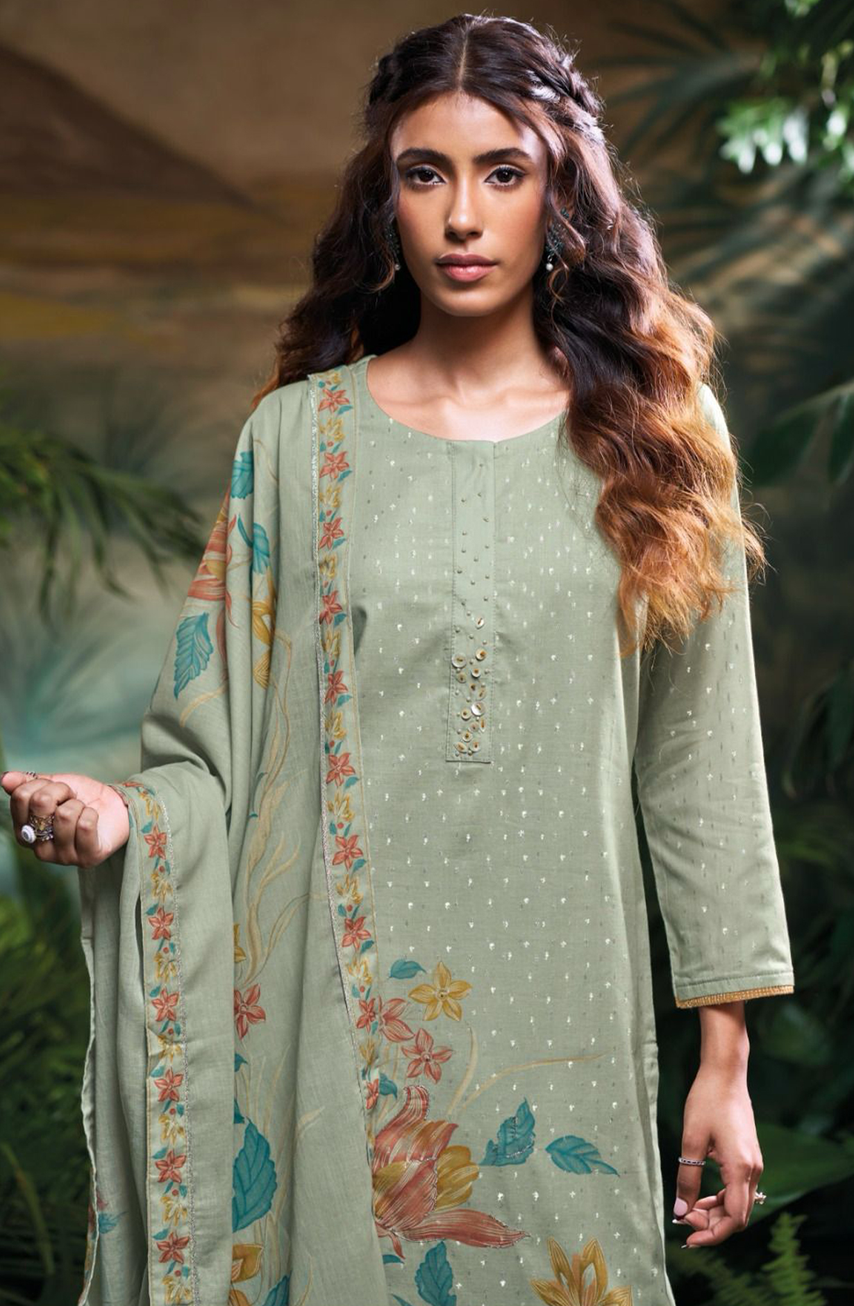 Sea Green Cotton beautiful Suit Set with Dupatta - KASS3309C