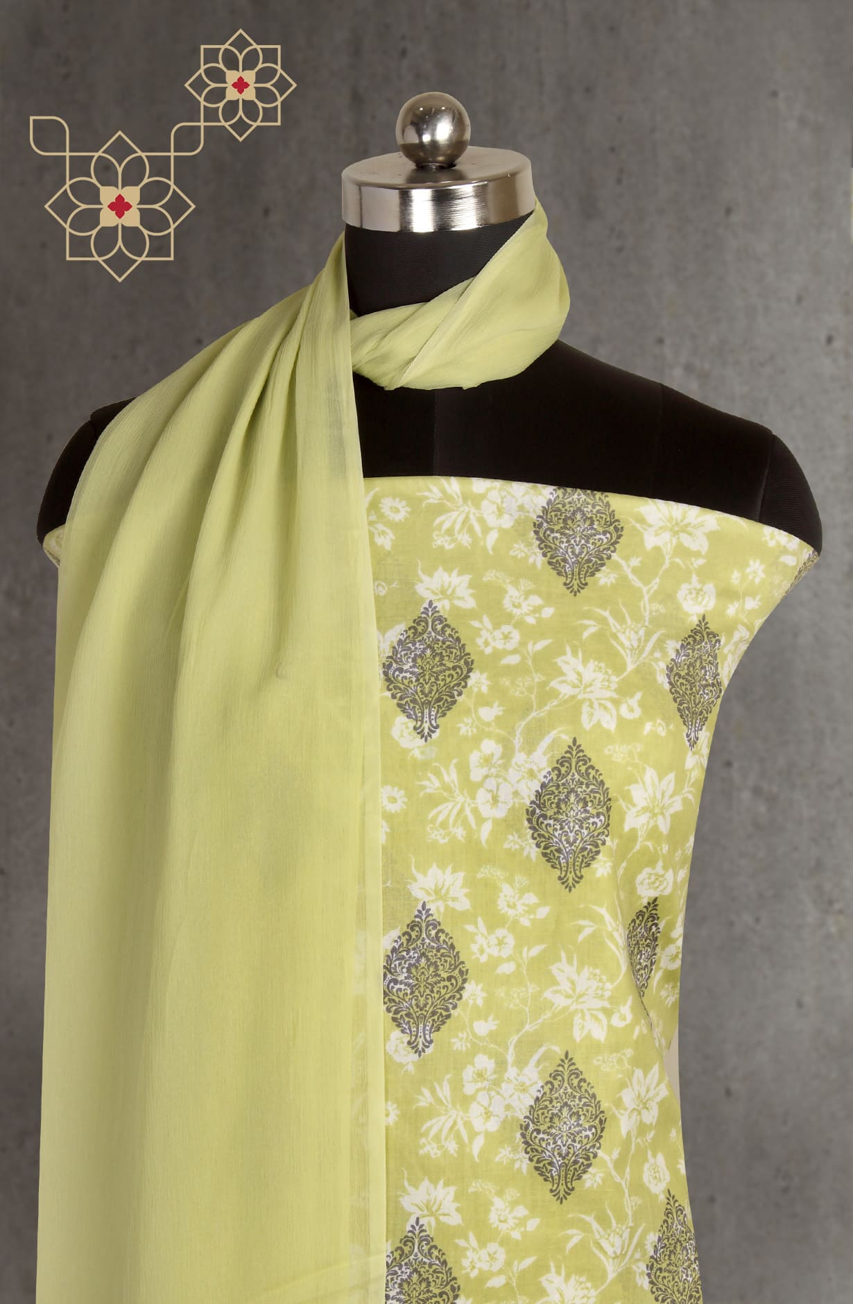 Pista Green Cotton Digital Printed Suit-sets with Chiffon Dupatta - KAT3135A