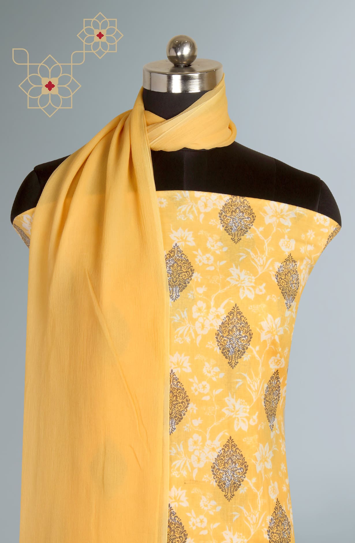 Mustard Cotton Digital Printed Suit-sets with Chiffon Dupatta - KAT3135B