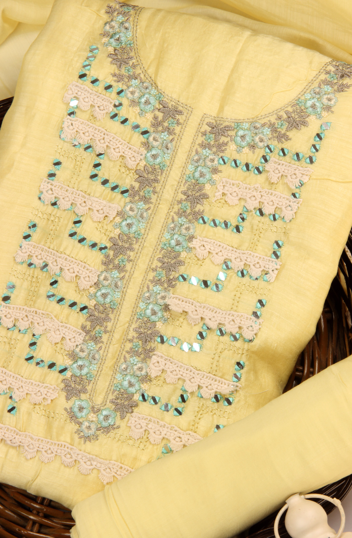Lemon Yellow Beautiful Muslin Unstitched Salwar Suit with Dupatta - KAY7060