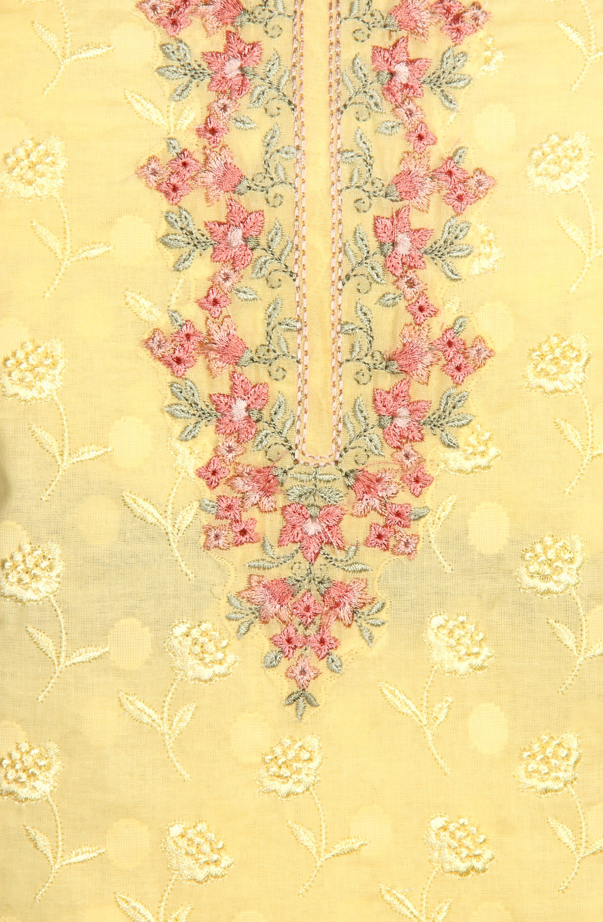 Yellow Pure Cotton Embroidered Salwar Suit with Chiffon Dupatta - KAYNPJ10891C