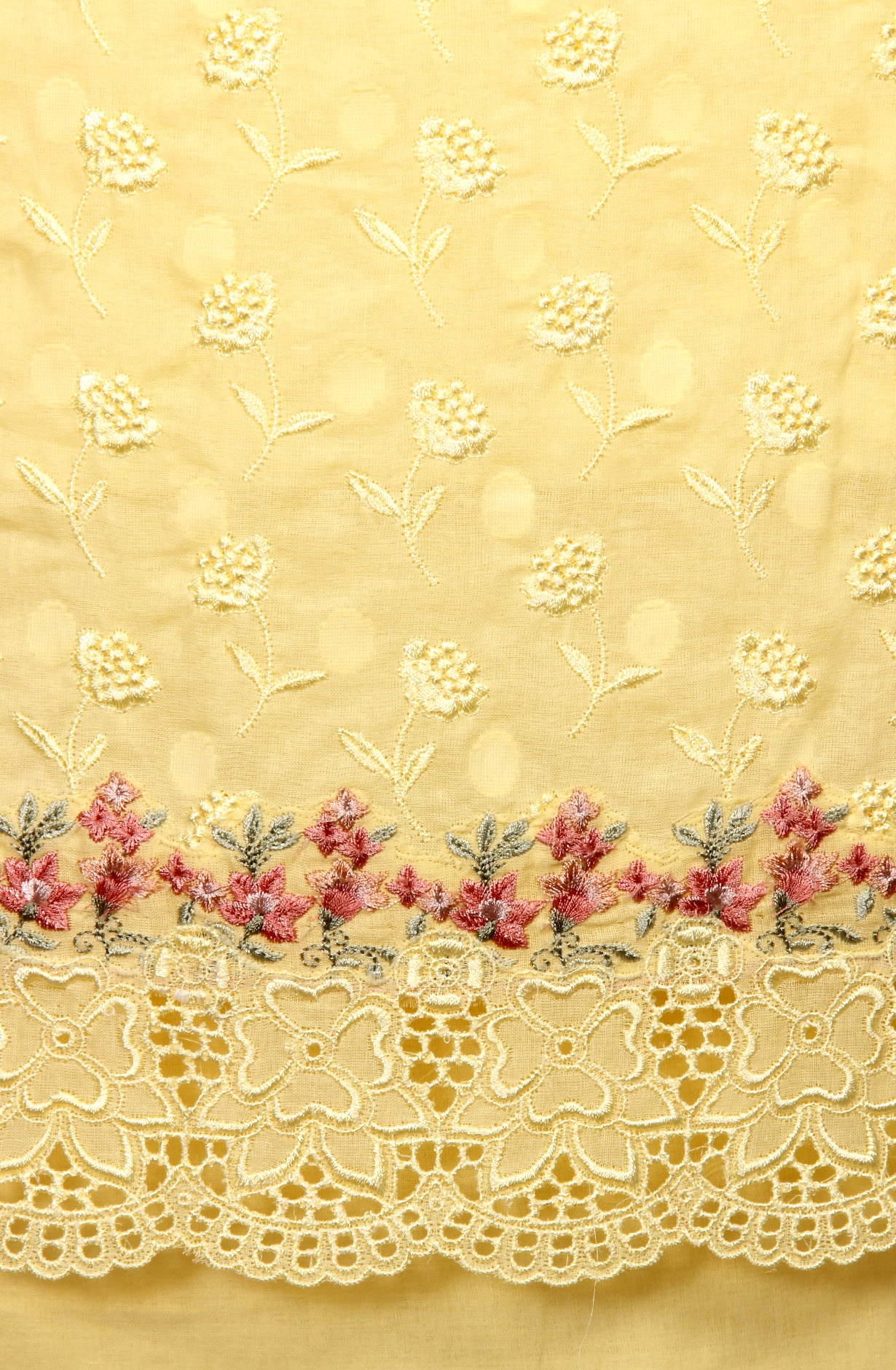 Yellow Pure Cotton Embroidered Salwar Suit with Chiffon Dupatta - KAYNPJ10891C