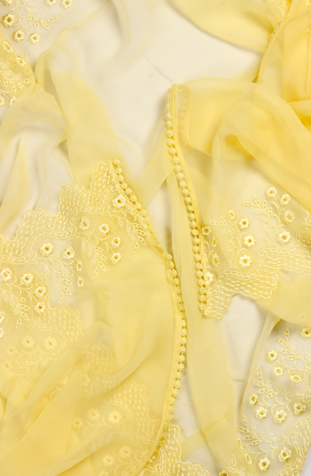 Yellow Pure Cotton Embroidered Salwar Suit with Chiffon Dupatta - KAYNPJ10891C