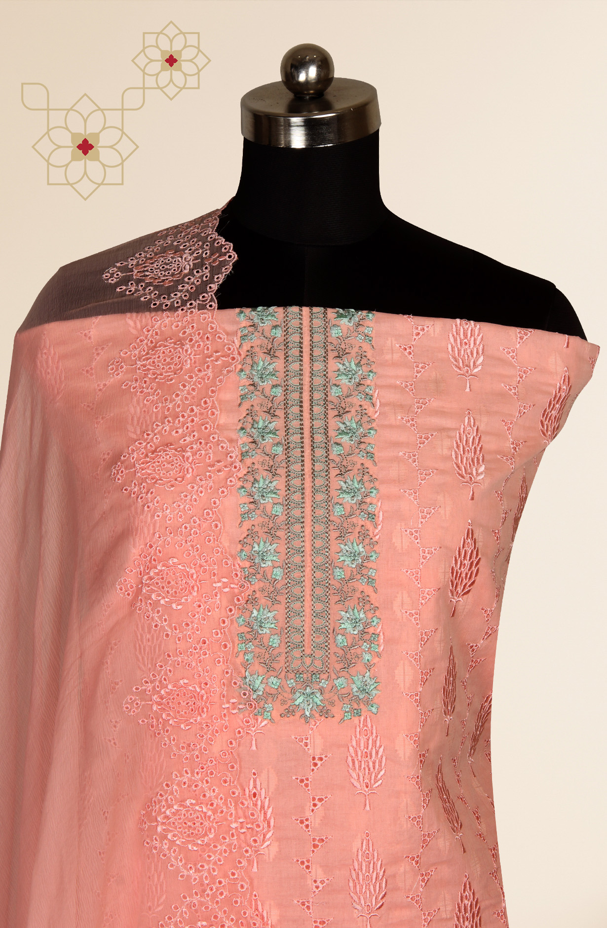 Pink Organdy Cotton Embroidery Salwar Suit with Chiffon Dupatta - KAYNS14227A