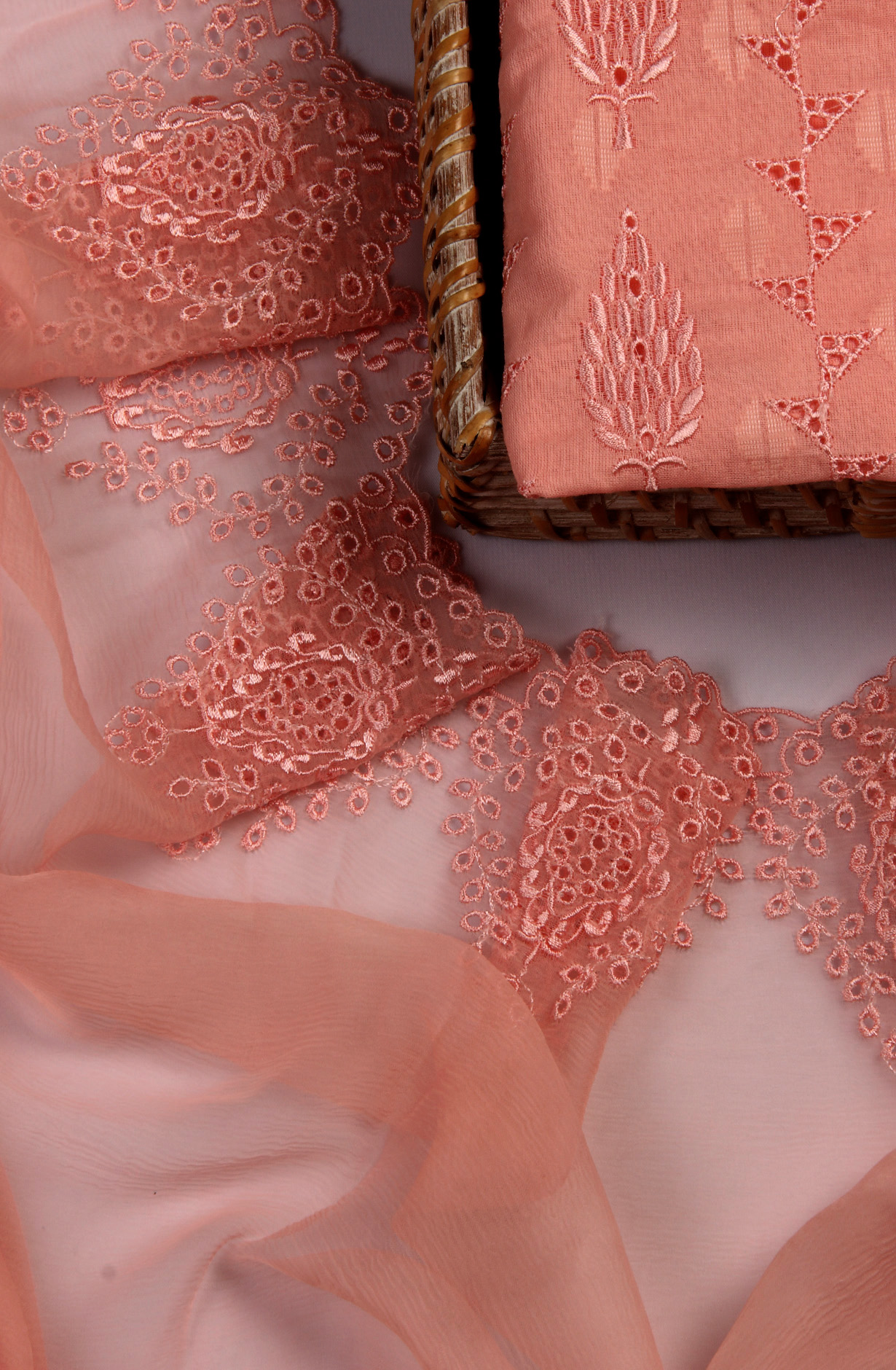 Pink Organdy Cotton Embroidery Salwar Suit with Chiffon Dupatta - KAYNS14227A