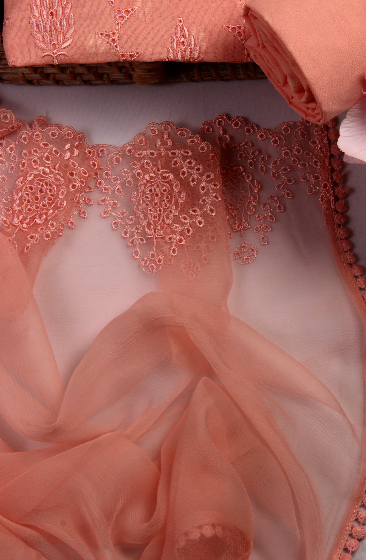 Pink Organdy Cotton Embroidery Salwar Suit with Chiffon Dupatta - KAYNS14227A