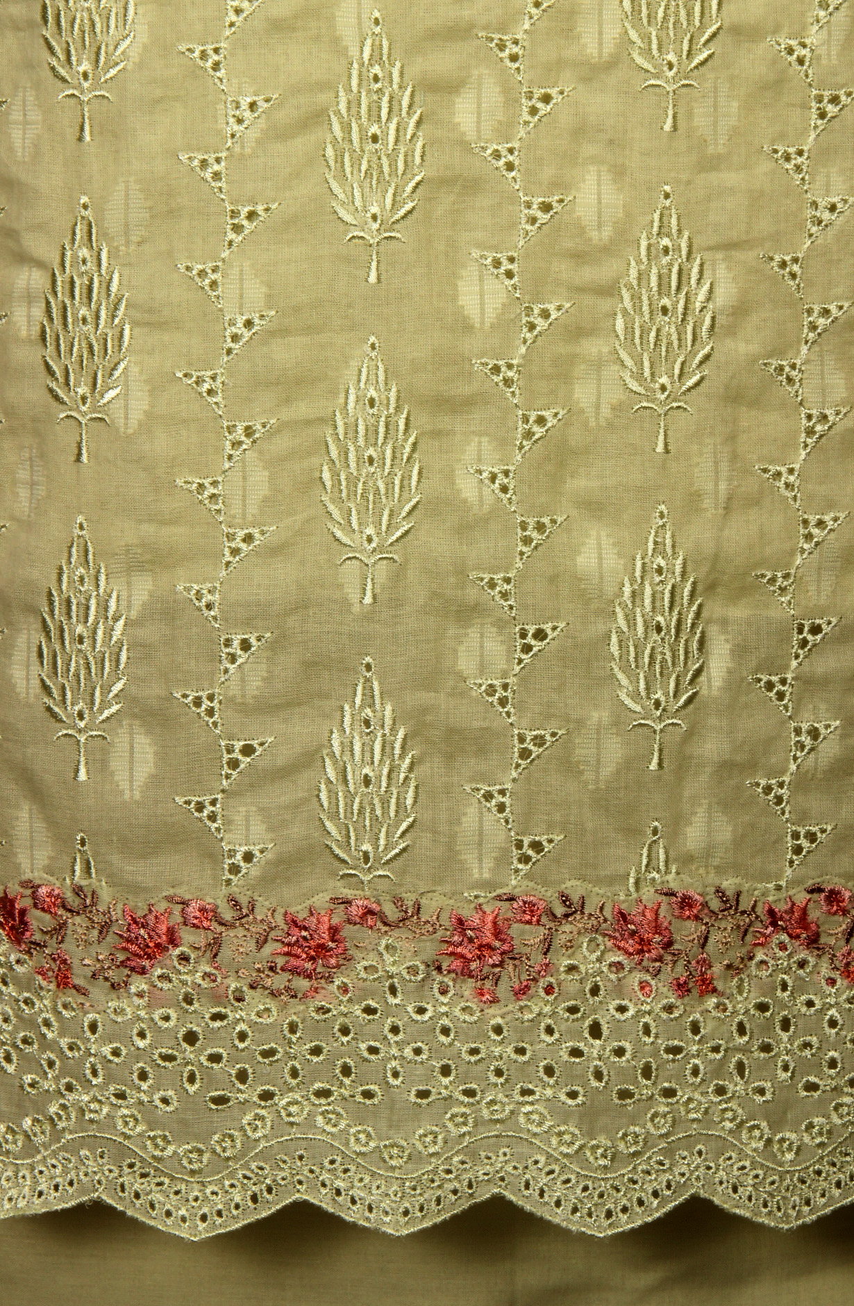 Parrot Green Organdy Cotton Embroidery Salwar Suit with Chiffon Dupatta - KAYNS14227C