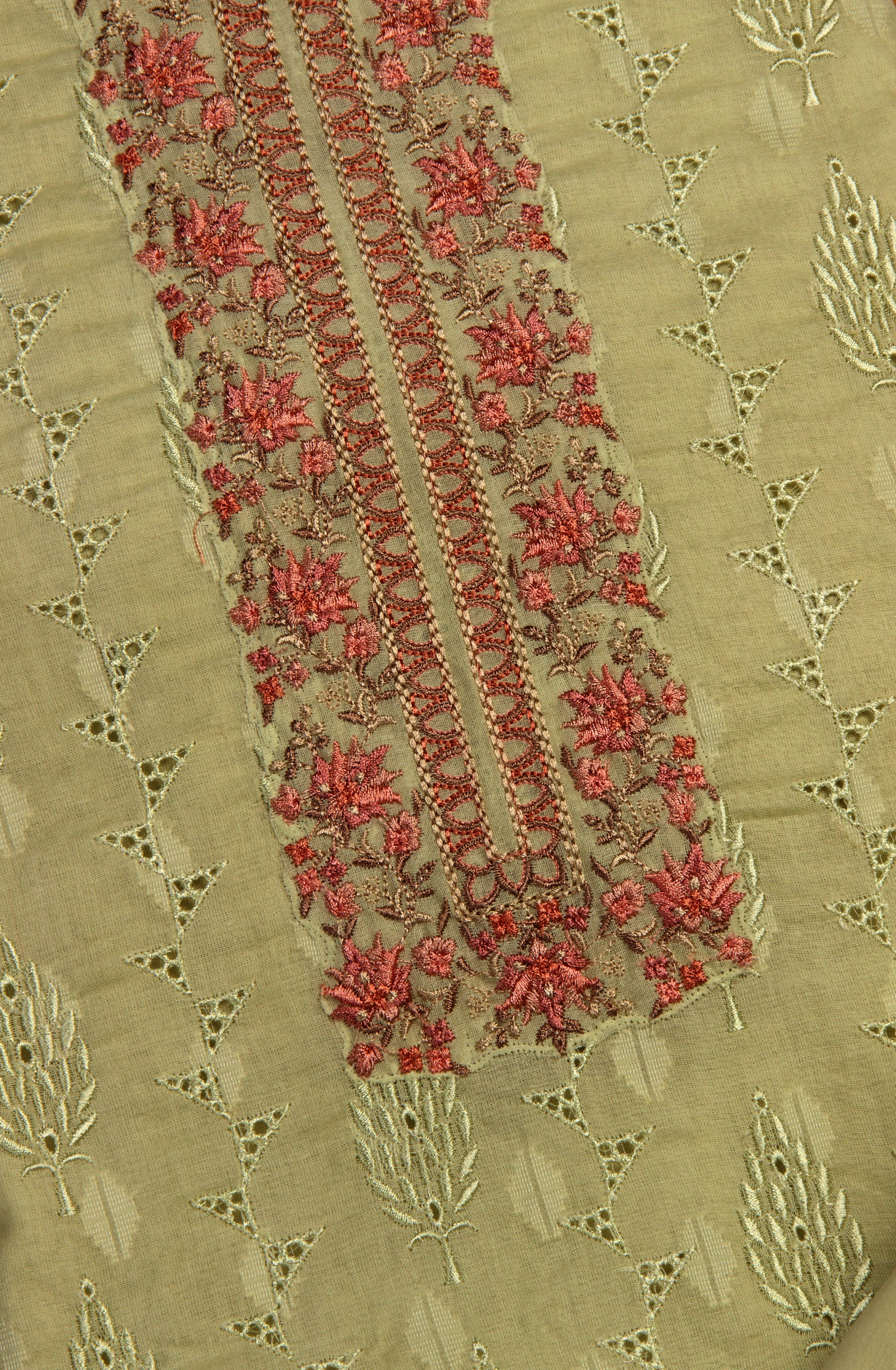 Parrot Green Organdy Cotton Embroidery Salwar Suit with Chiffon Dupatta - KAYNS14227C