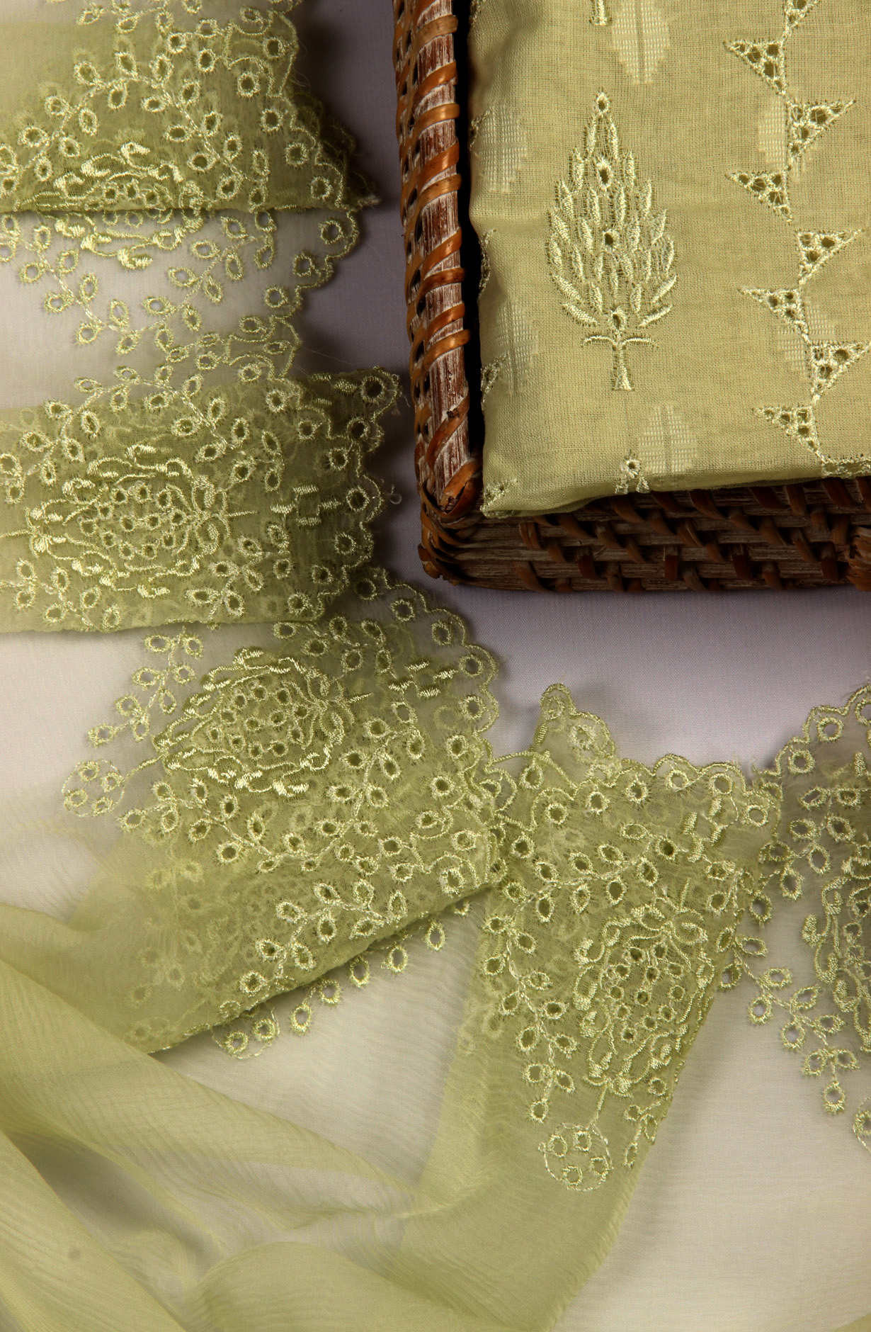 Parrot Green Organdy Cotton Embroidery Salwar Suit with Chiffon Dupatta - KAYNS14227C
