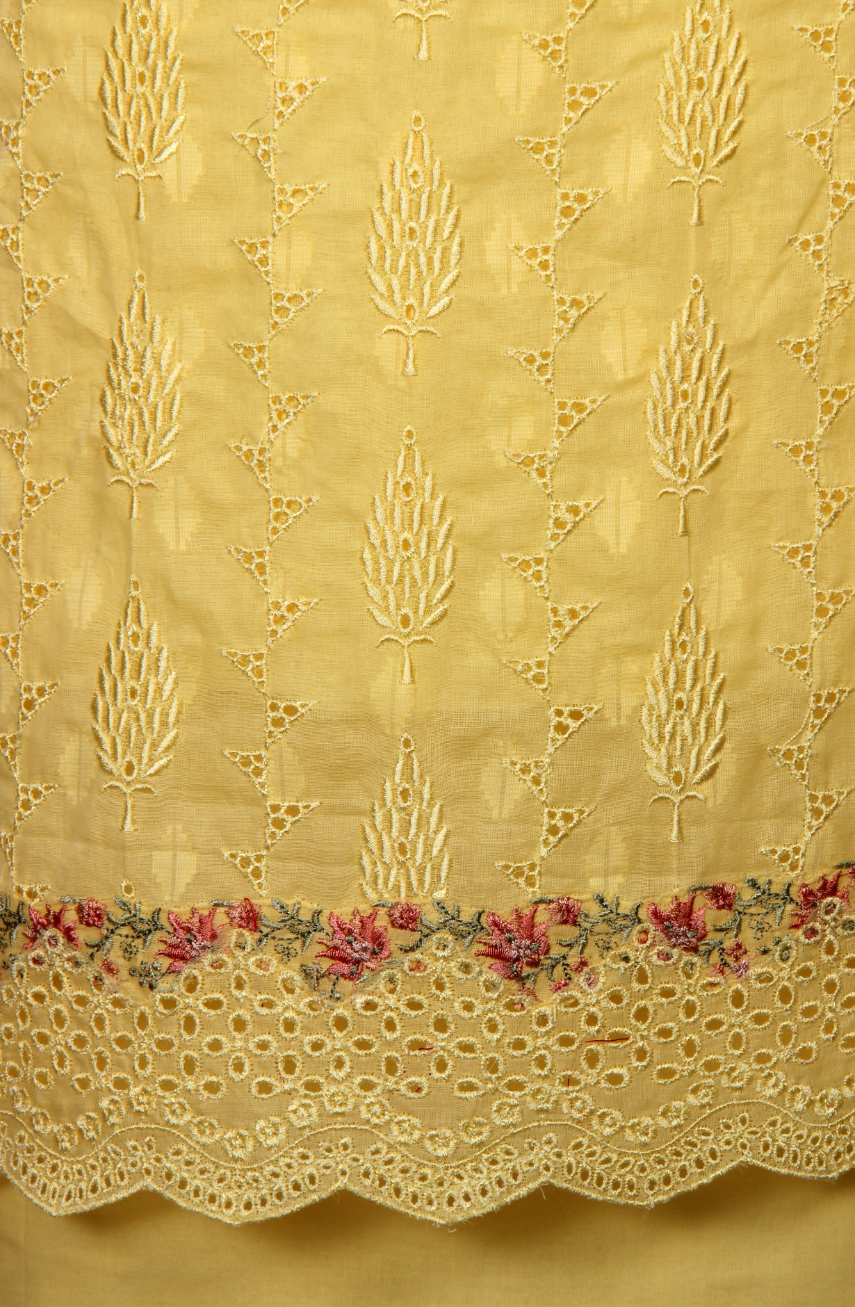 Yellow Organdy Cotton Embroidery Salwar Suit with Chiffon Dupatta - KAYNS14227D