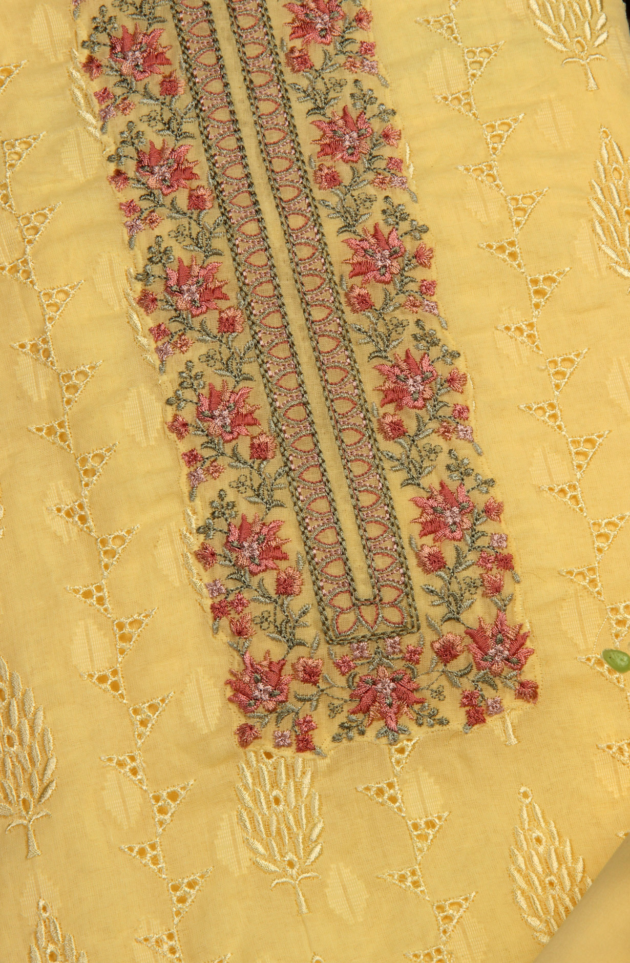 Yellow Organdy Cotton Embroidery Salwar Suit with Chiffon Dupatta - KAYNS14227D