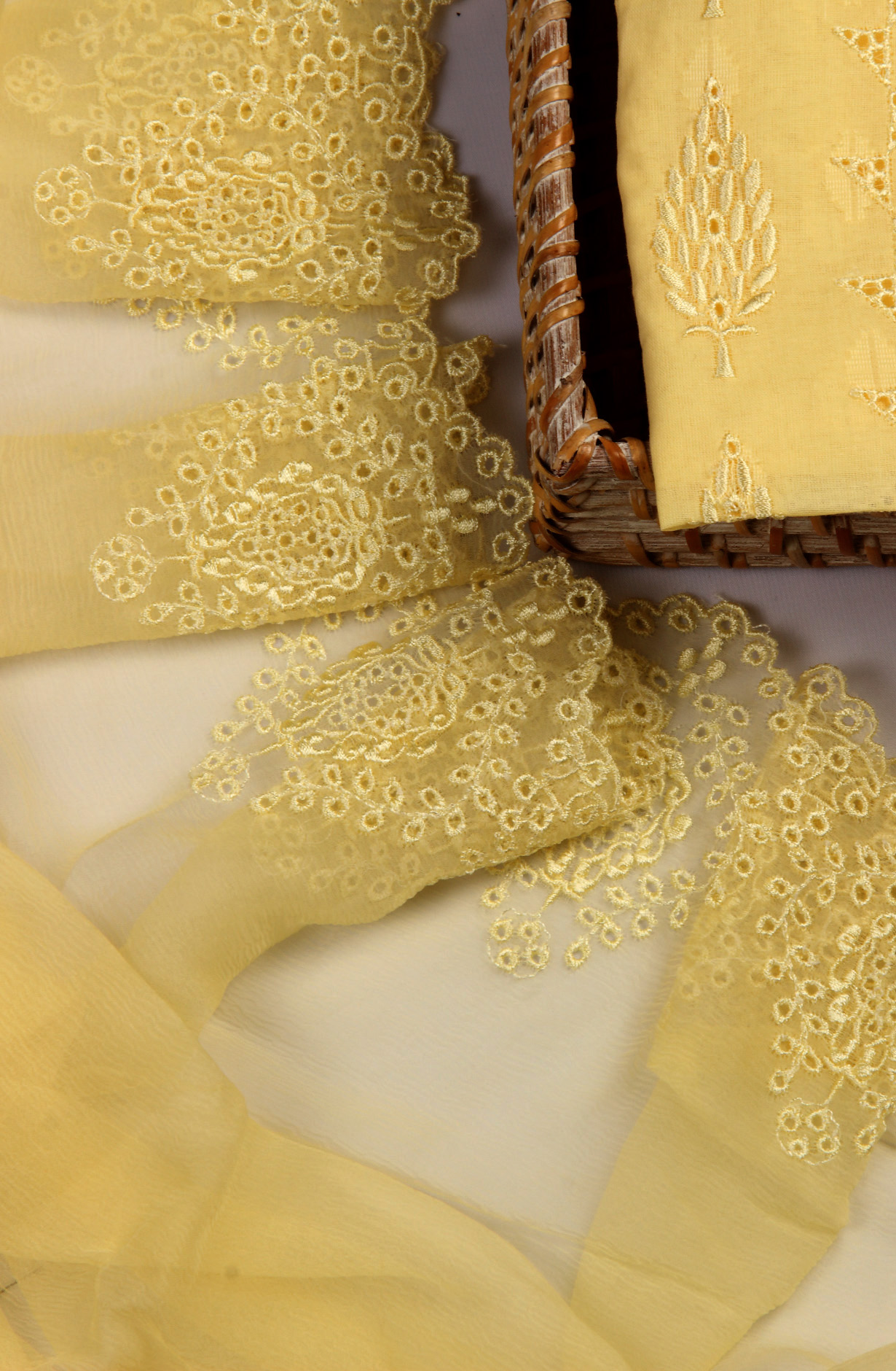 Yellow Organdy Cotton Embroidery Salwar Suit with Chiffon Dupatta - KAYNS14227D