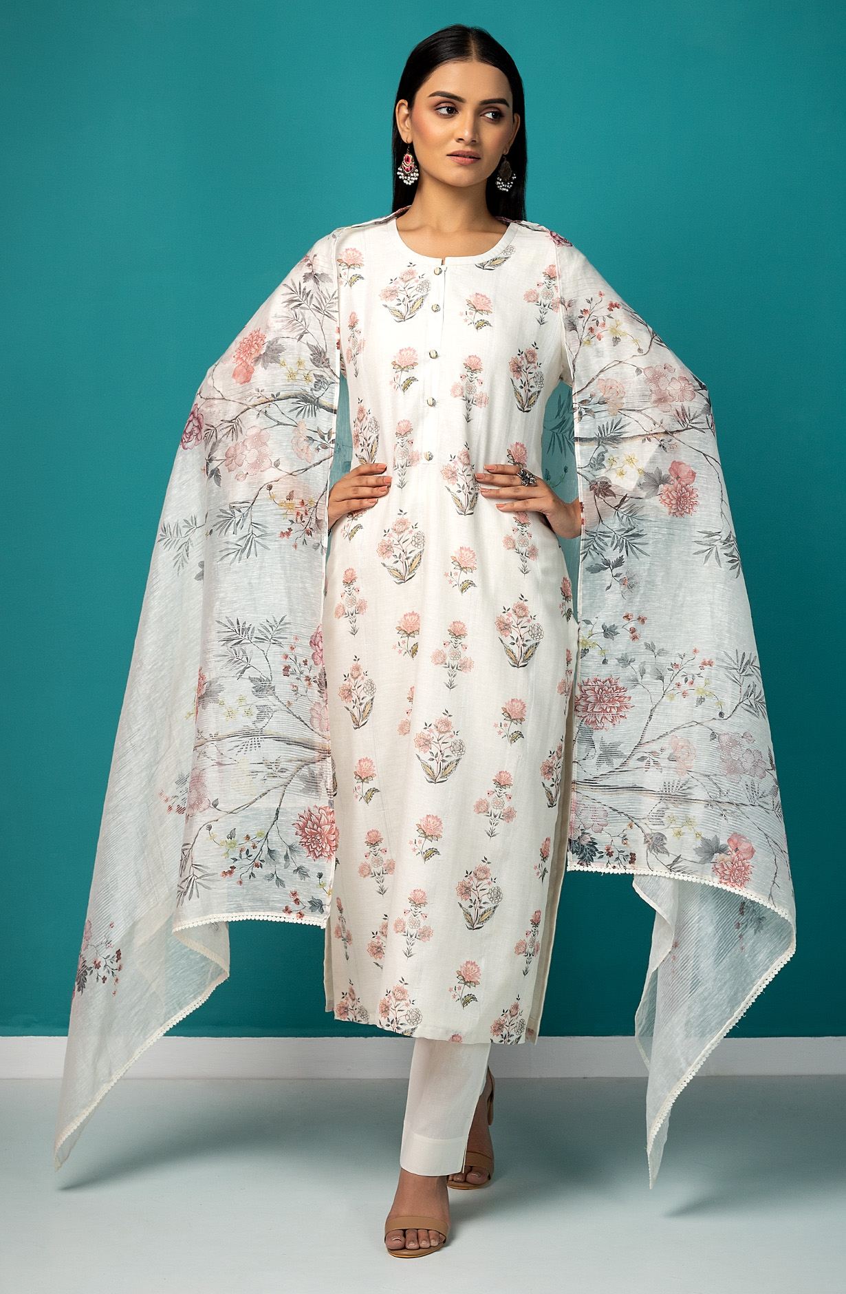 Off-white Linen Digital Printed Exclusive Salwar Kameez - KEH1885