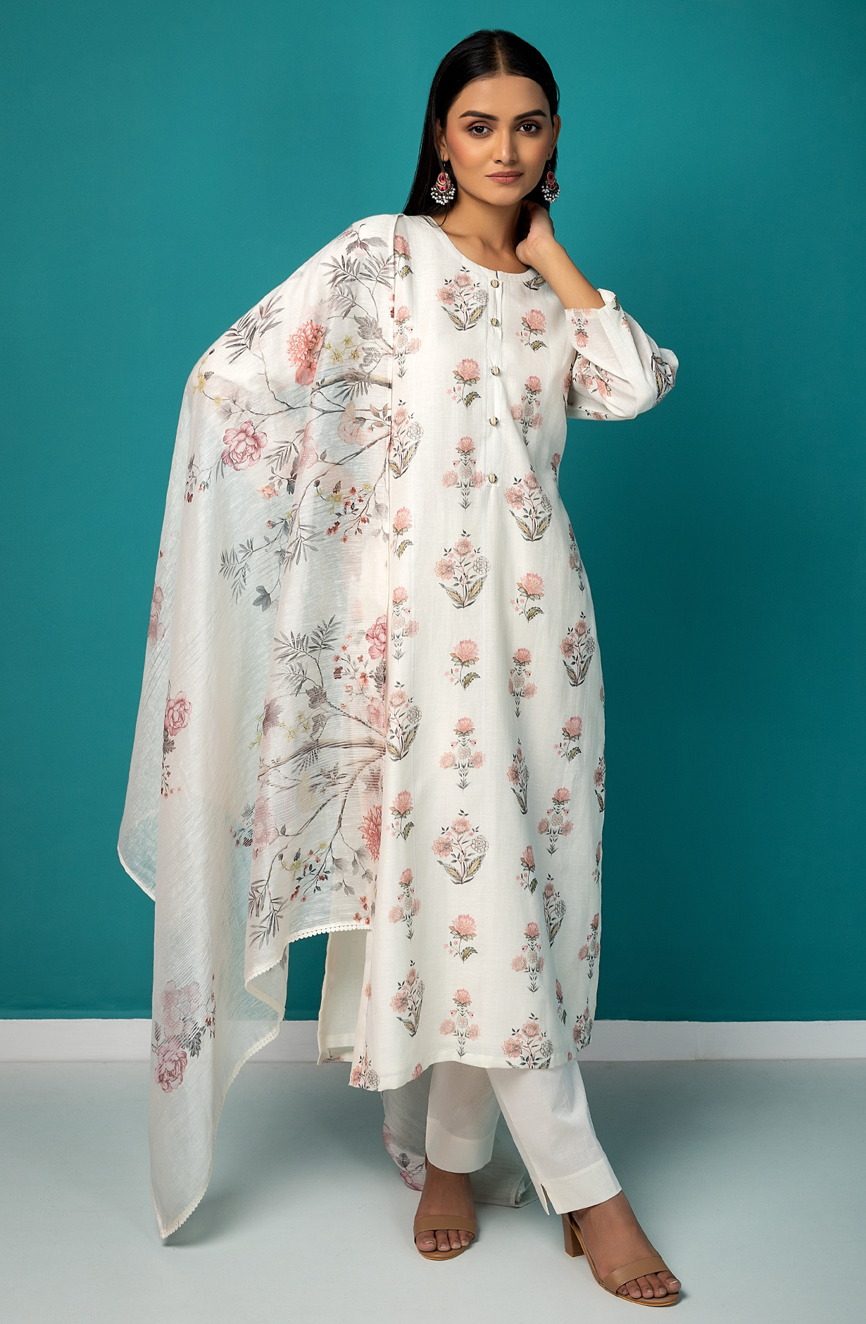 Off-white Linen Digital Printed Exclusive Salwar Kameez - KEH1885