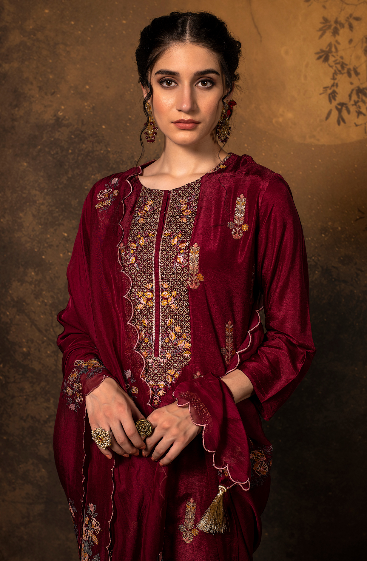 Maroon Designer Silk Unstitched Salwar Kameez with Organza Dupatta - KHA1572A