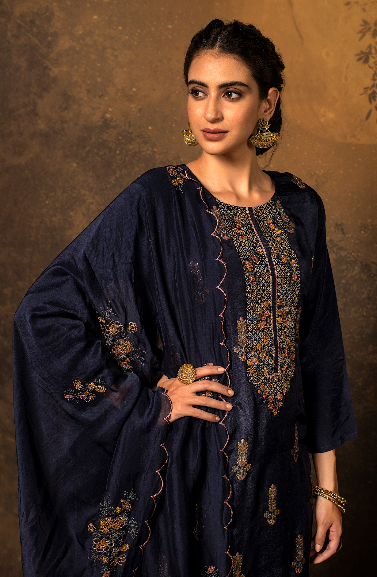 Blue Designer Silk Unstitched Salwar Kameez with Organza Dupatta - KHA1572B