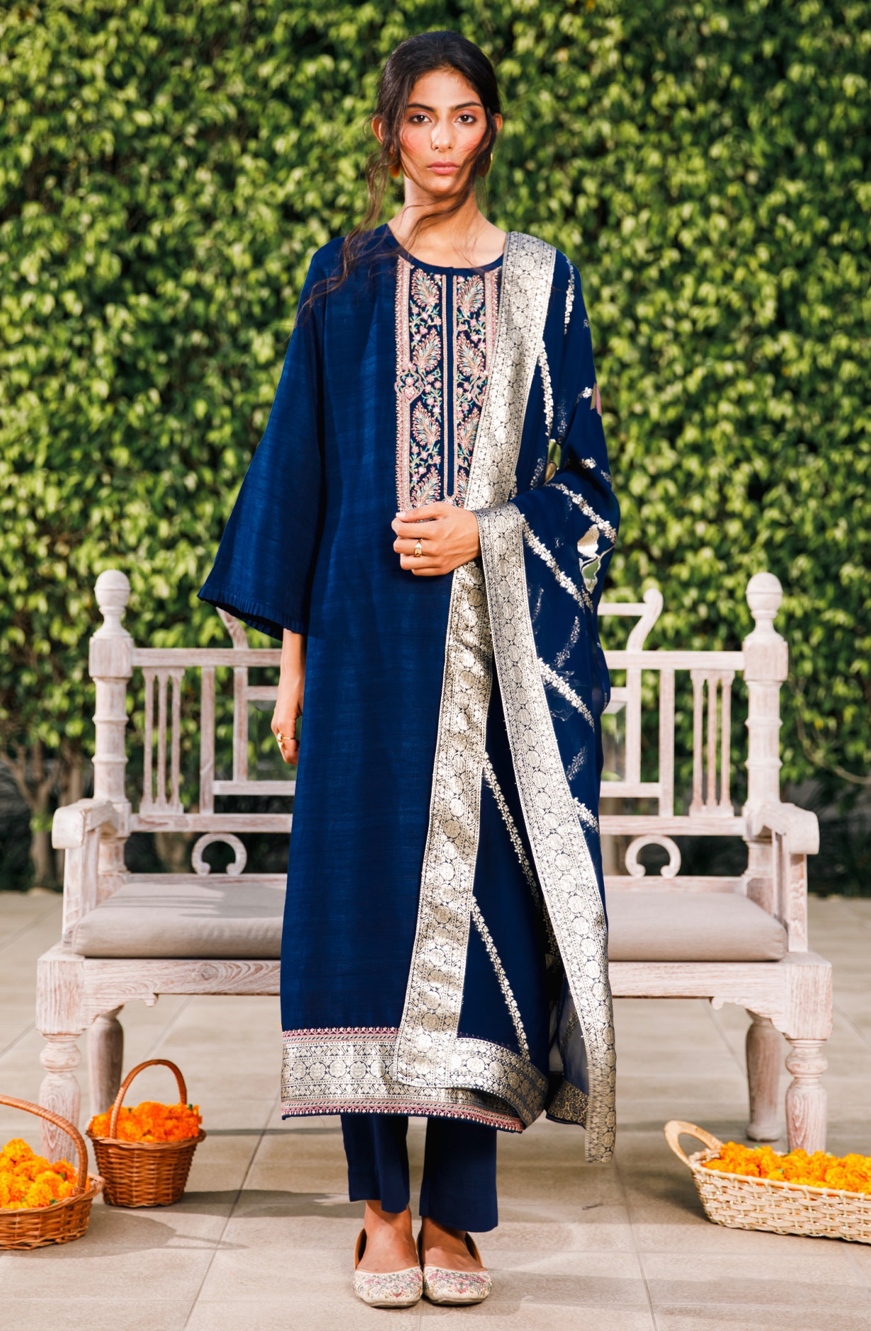 Designer Blue Festive Wear Tussar Silk Suit with Organza Dupatta - KHI2002A