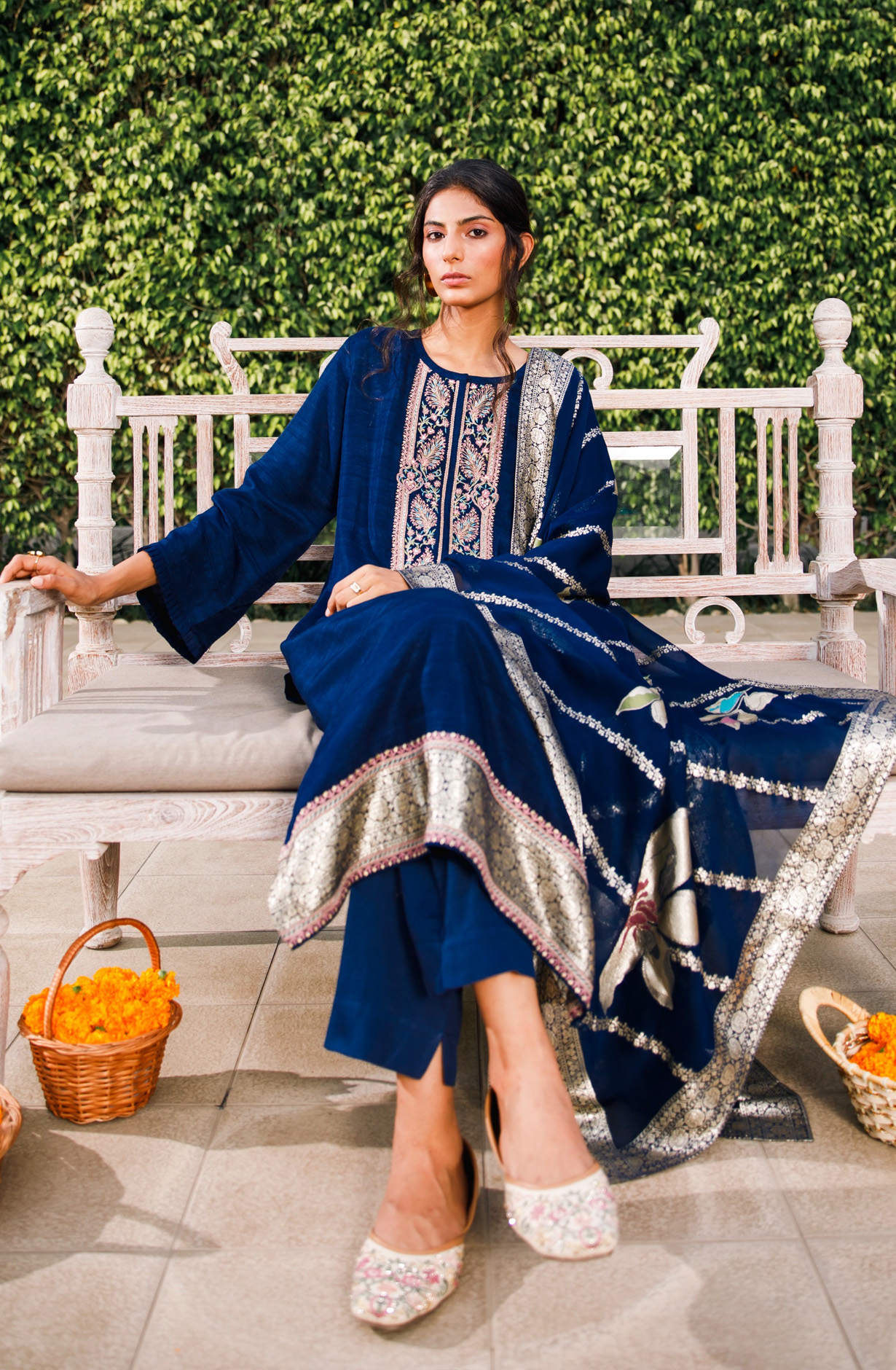 Designer Blue Festive Wear Tussar Silk Suit with Organza Dupatta - KHI2002A