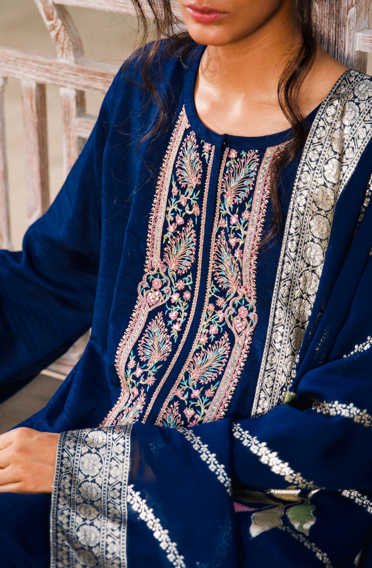 Designer Blue Festive Wear Tussar Silk Suit with Organza Dupatta - KHI2002A