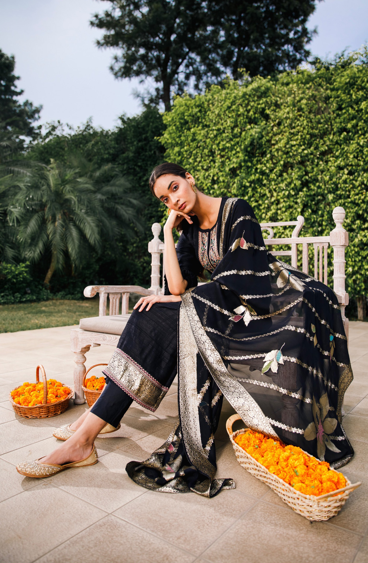 Designer Black Party Wear Tussar Silk Suit with Organza Dupatta - KHI2002B