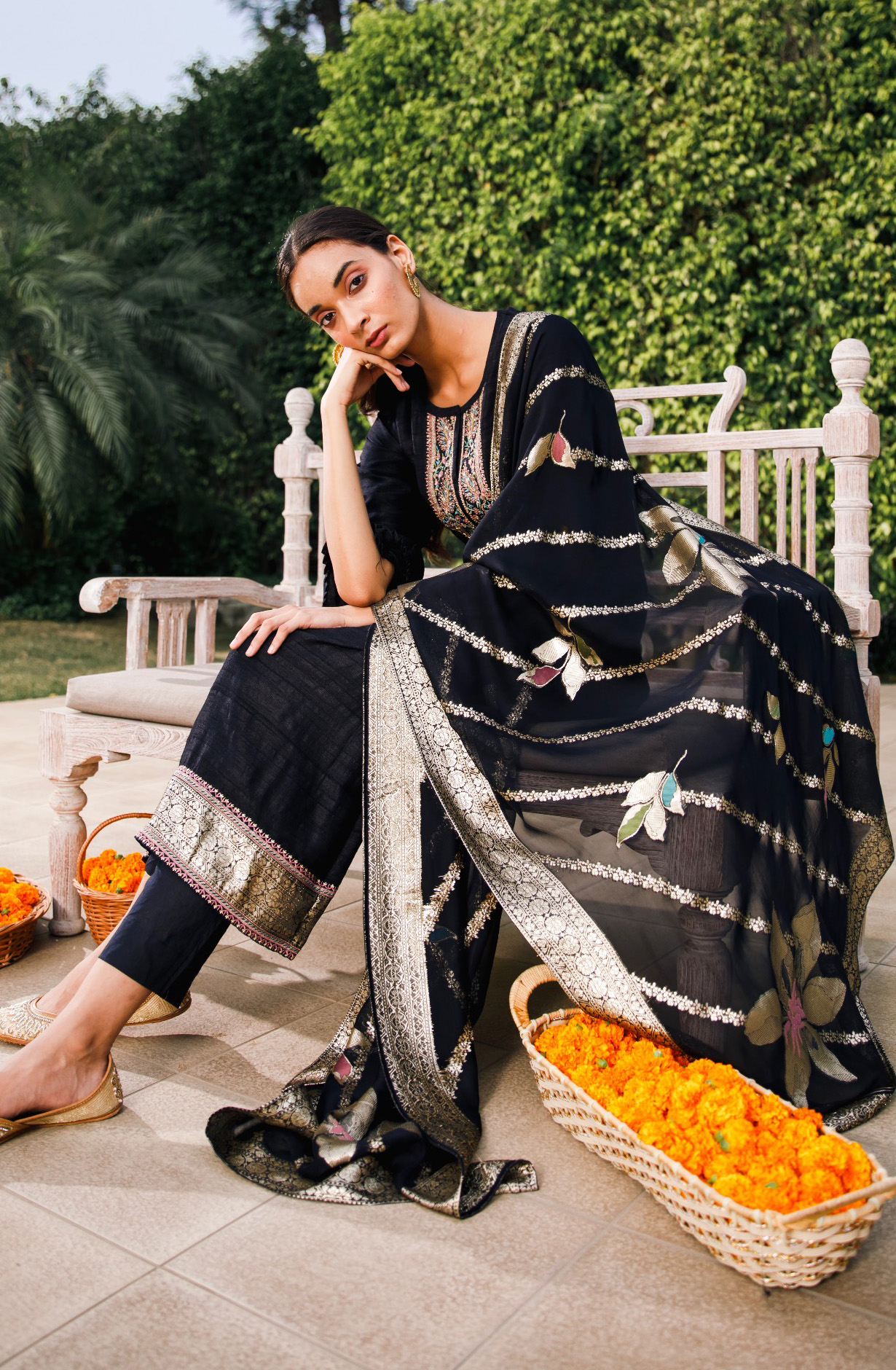 Designer Black Party Wear Tussar Silk Suit with Organza Dupatta - KHI2002B