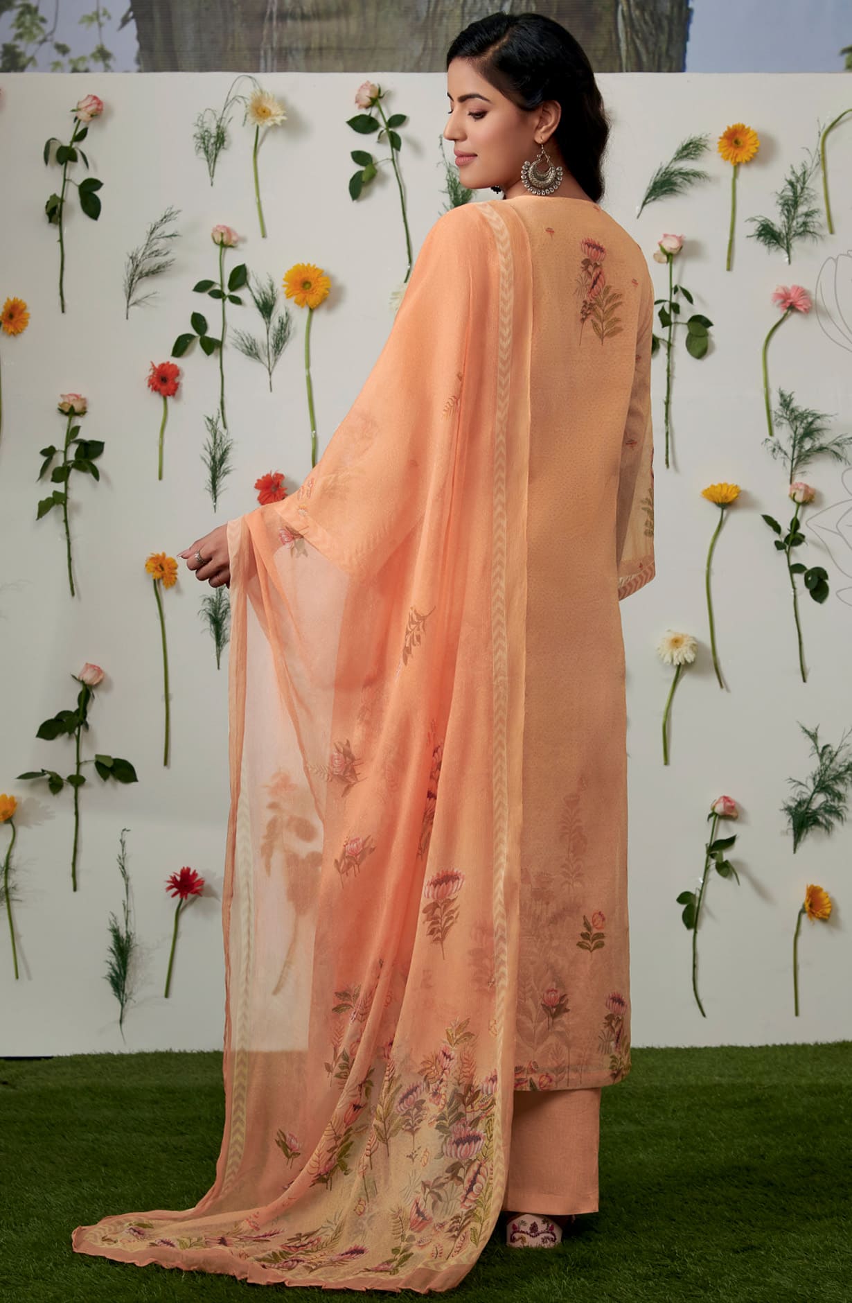Orange Organdy Cotton Unstitched Digital Printed Suit with Chiffon Dupatta - KHW160