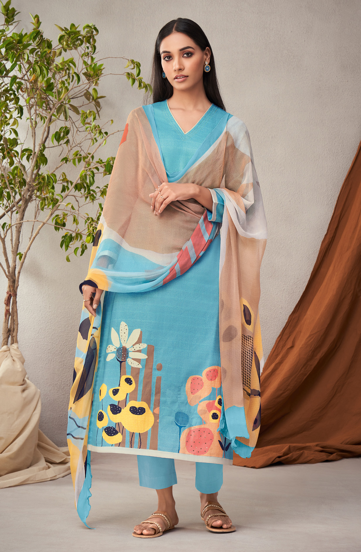 Firozi Cotton Unstitched Digital Printed Salwar Suit - KHW245
