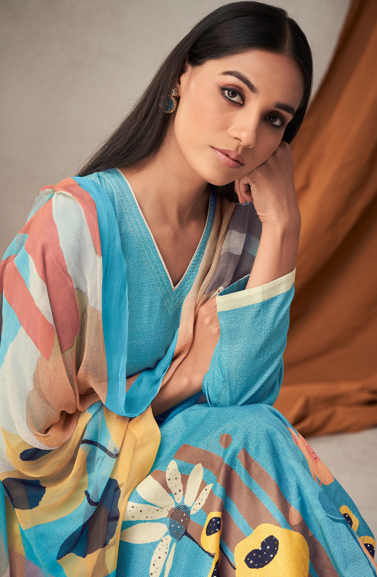 Firozi Cotton Unstitched Digital Printed Salwar Suit - KHW245