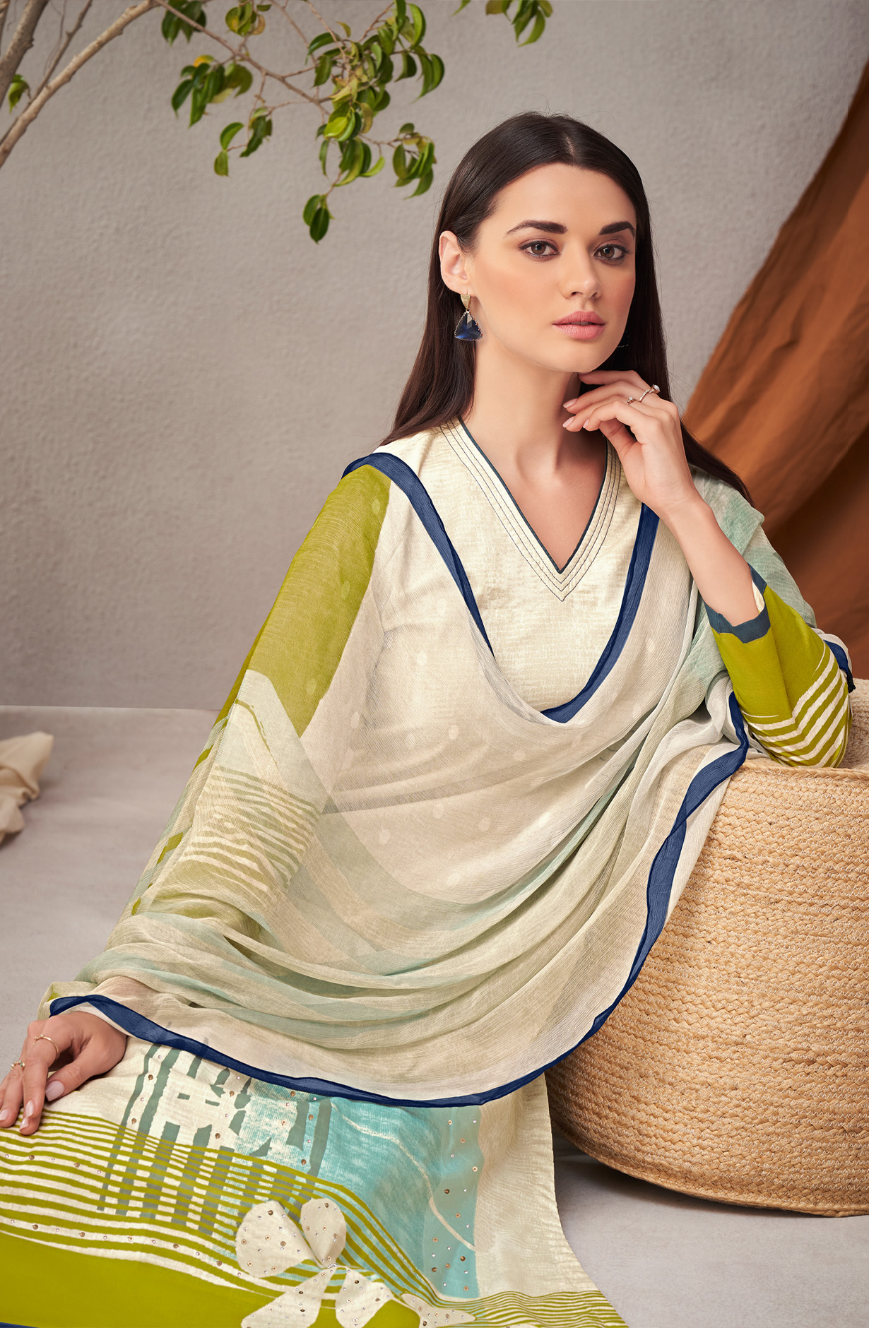 Off-white Cotton Unstitched Digital Printed Salwar Suit - KHW280