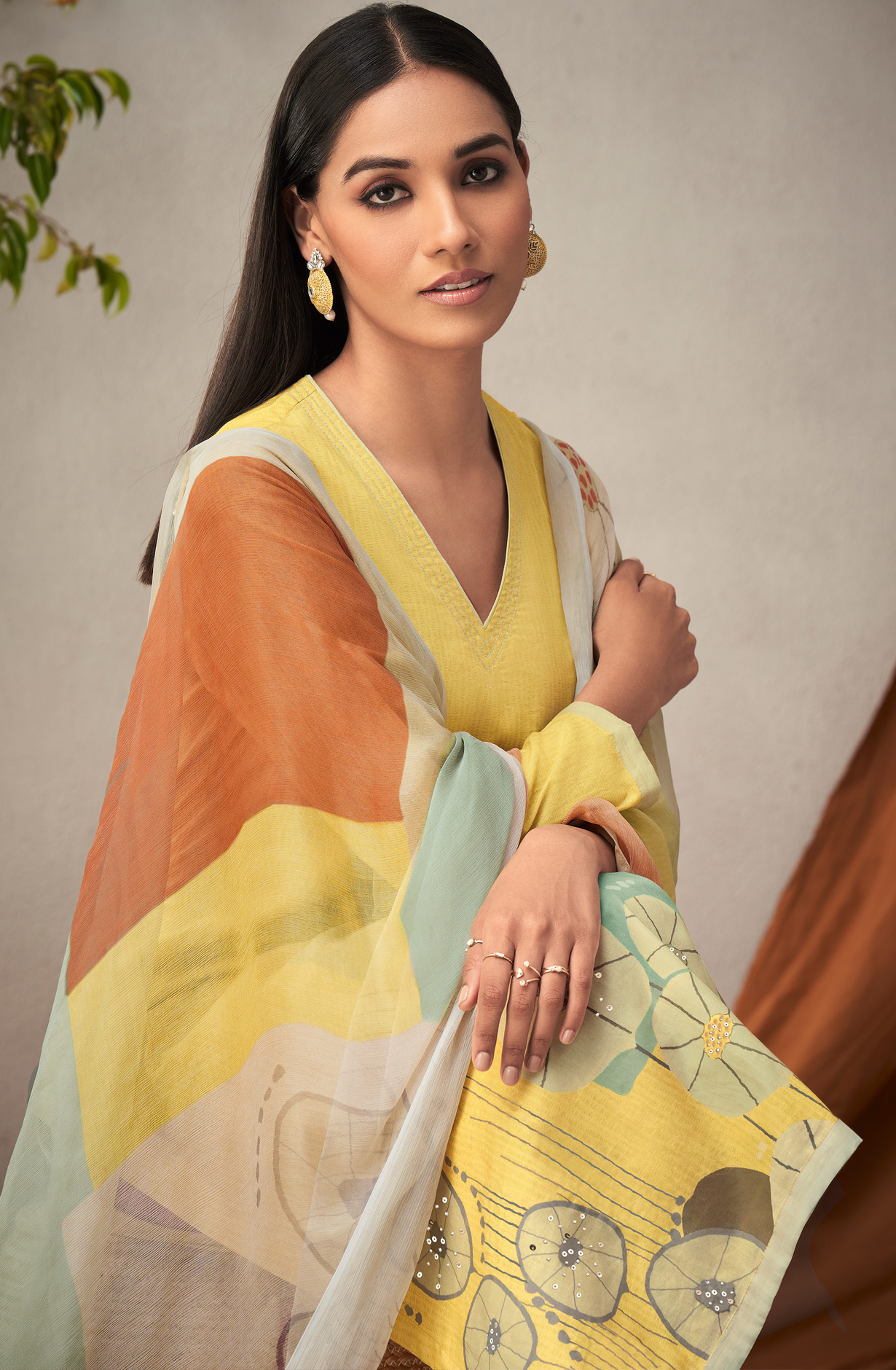 Yellow Cotton Unstitched Digital Printed Salwar Suit - KHW289