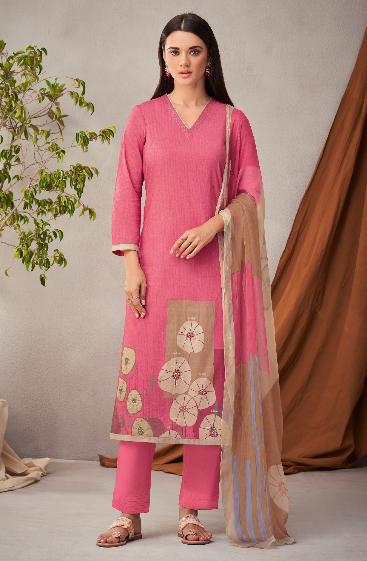 Pink Cotton Unstitched Digital Printed Salwar Suit - KHW295