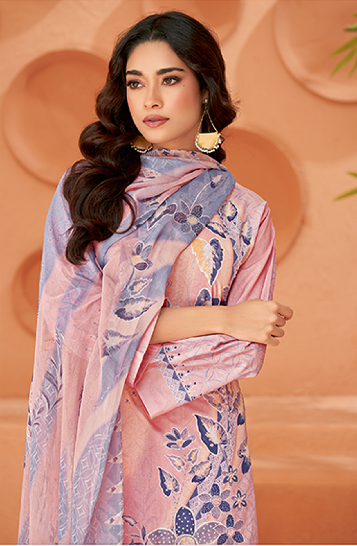 Pink Cotton Digital Printed Unstitched Suit with Chiffon Dupatta - KHY1772