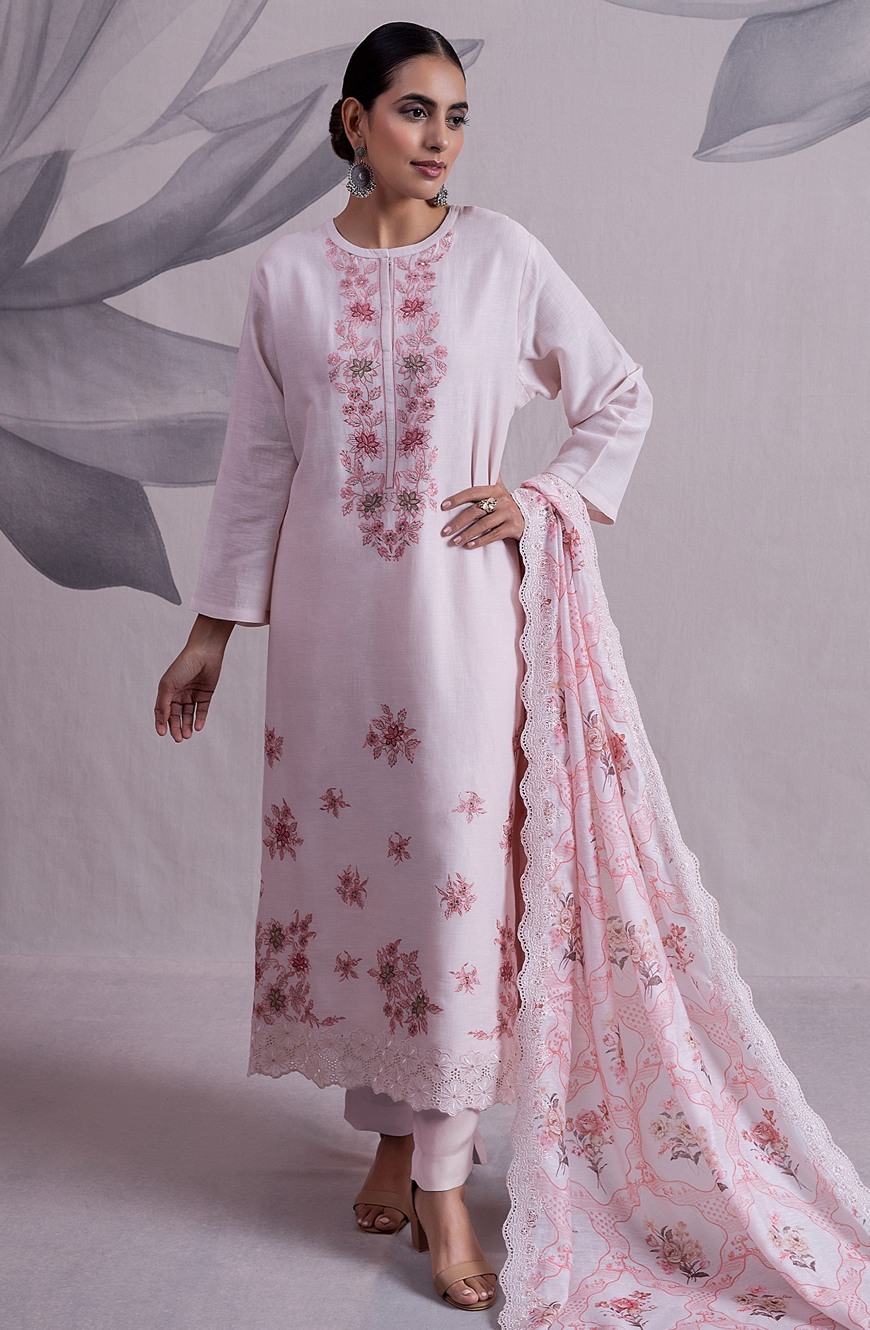 Pink Luxe Linen Embroidered Salwar Kameez with Dupatta - KIA2182B