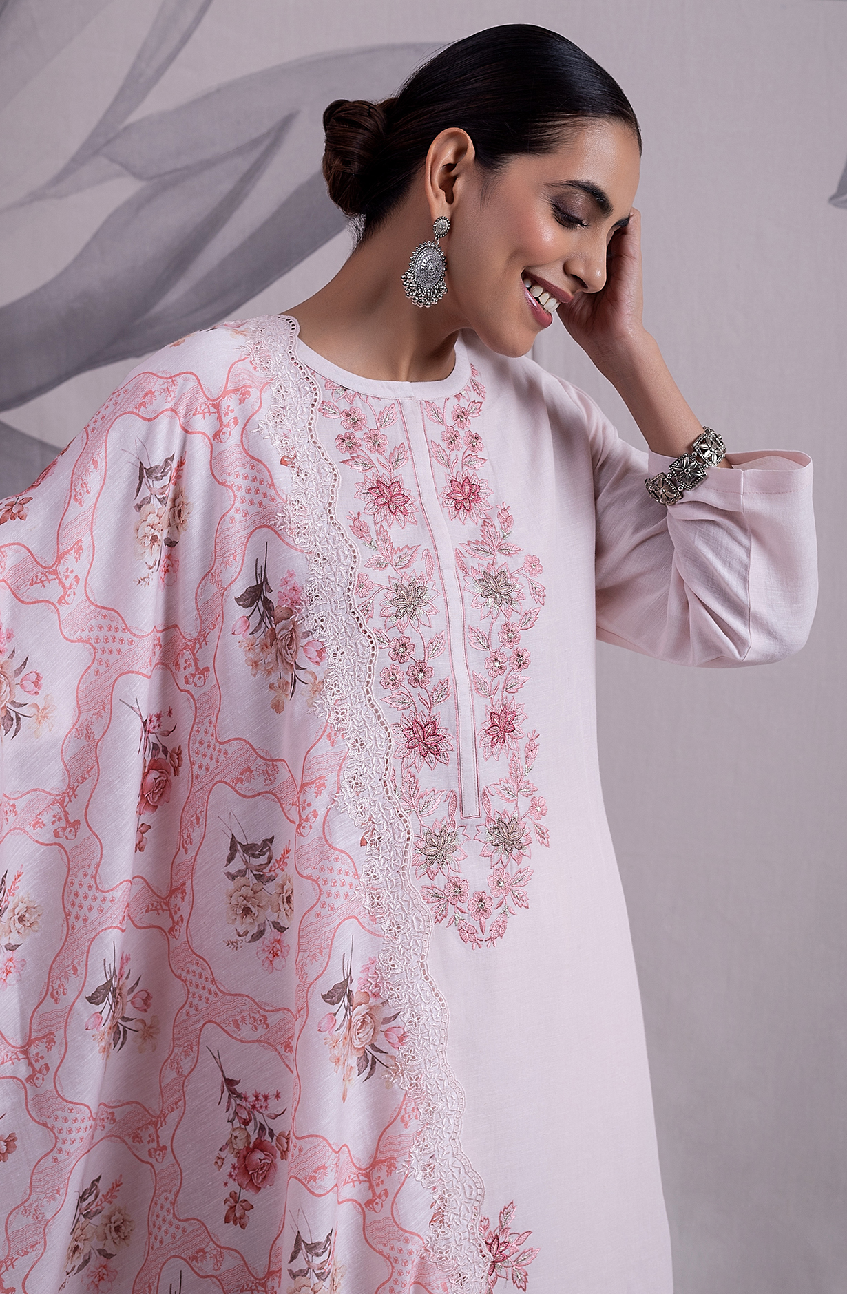 Pink Luxe Linen Embroidered Salwar Kameez with Dupatta - KIA2182B