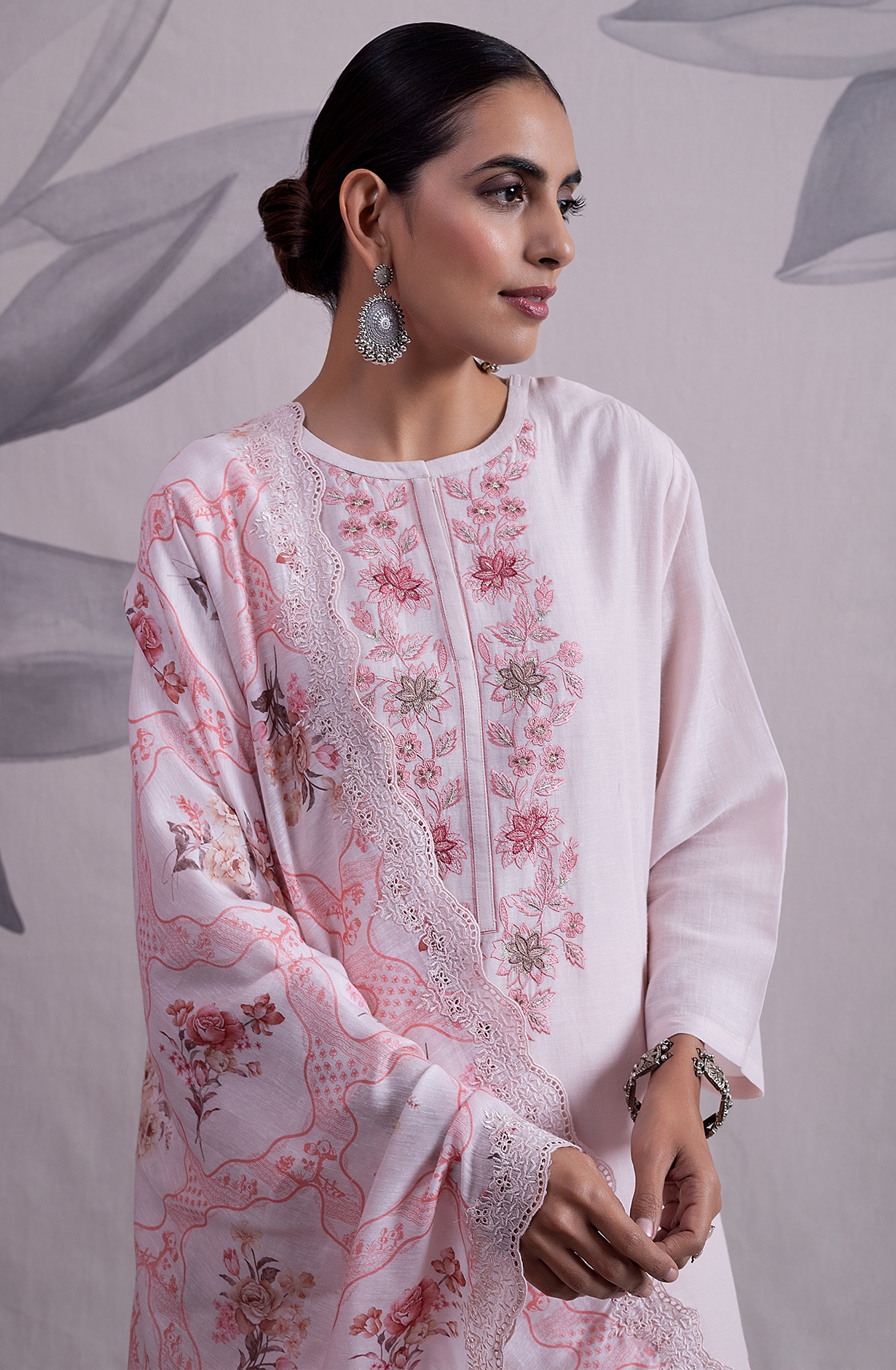 Pink Luxe Linen Embroidered Salwar Kameez with Dupatta - KIA2182B