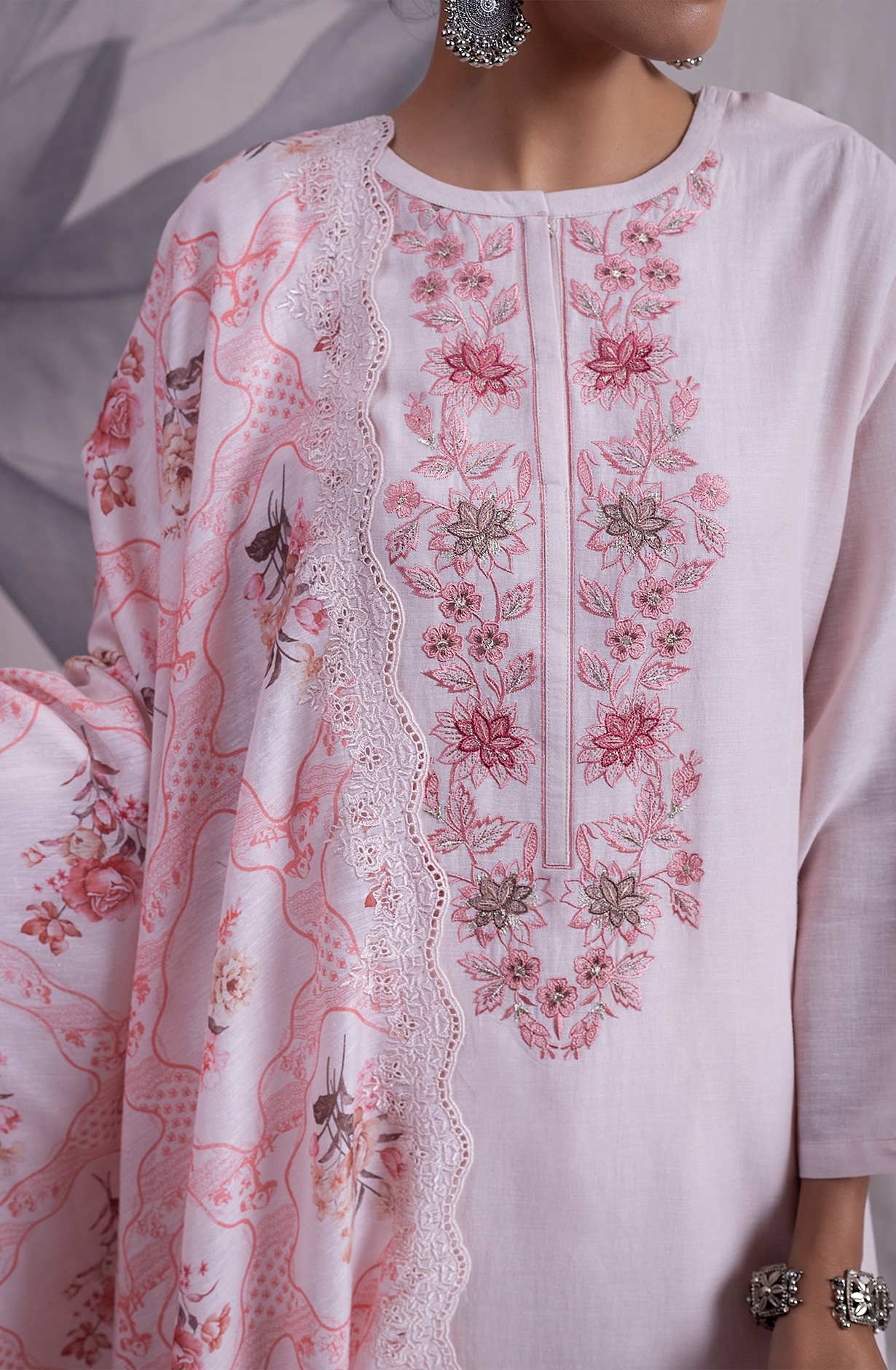 Pink Luxe Linen Embroidered Salwar Kameez with Dupatta - KIA2182B