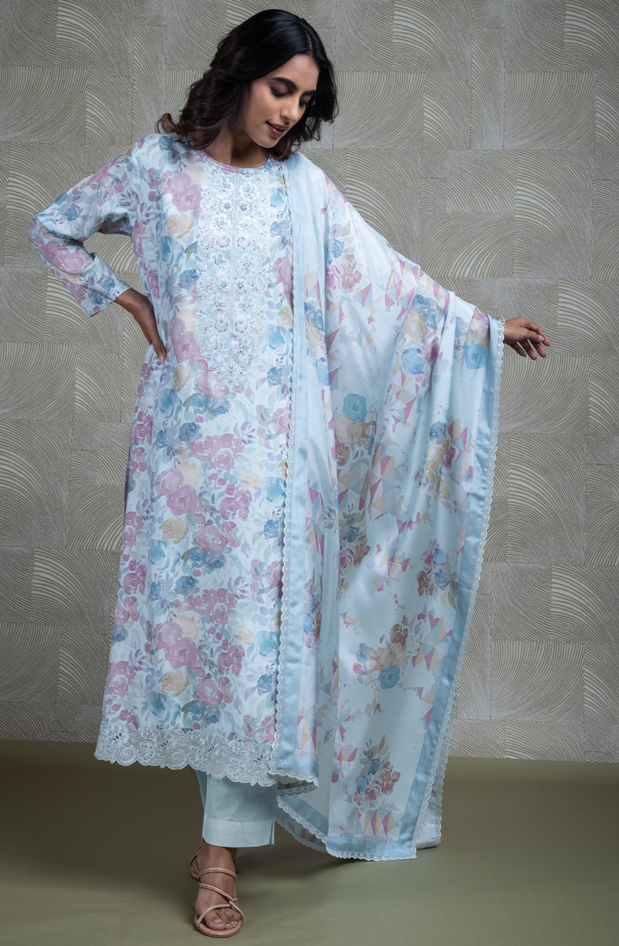 Blue Pure Muslin Suit Set with Beautiful Dupatta -KIN2454B