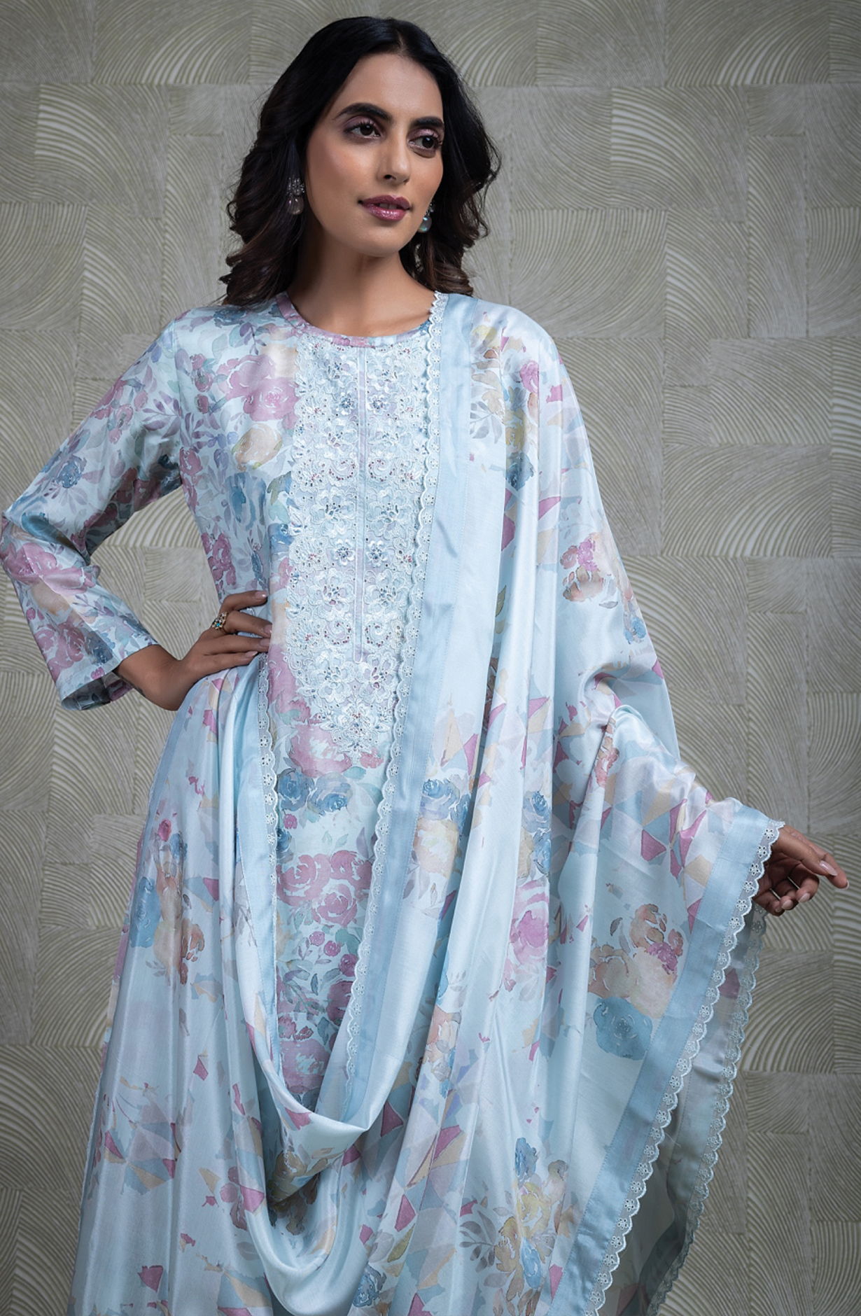 Blue Pure Muslin Suit Set with Beautiful Dupatta -KIN2454B