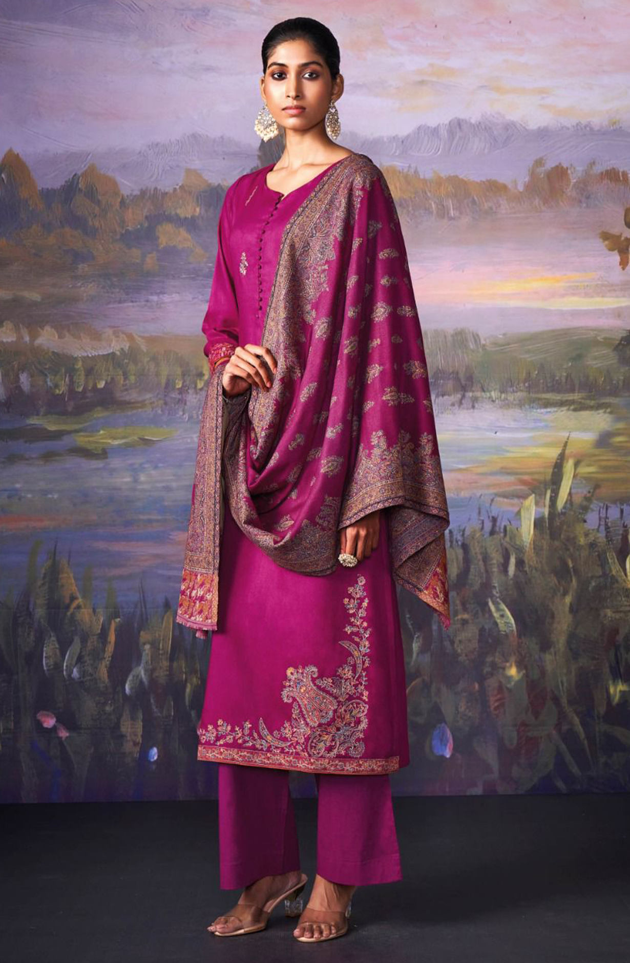 Rani Pure Pashmina with Dobby solid color work embroidery- KINC2142