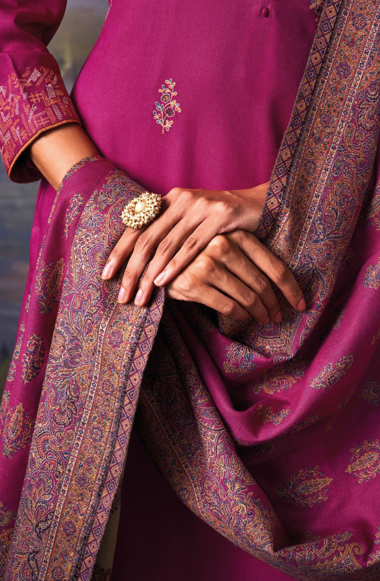Rani Pure Pashmina with Dobby solid color work embroidery- KINC2142