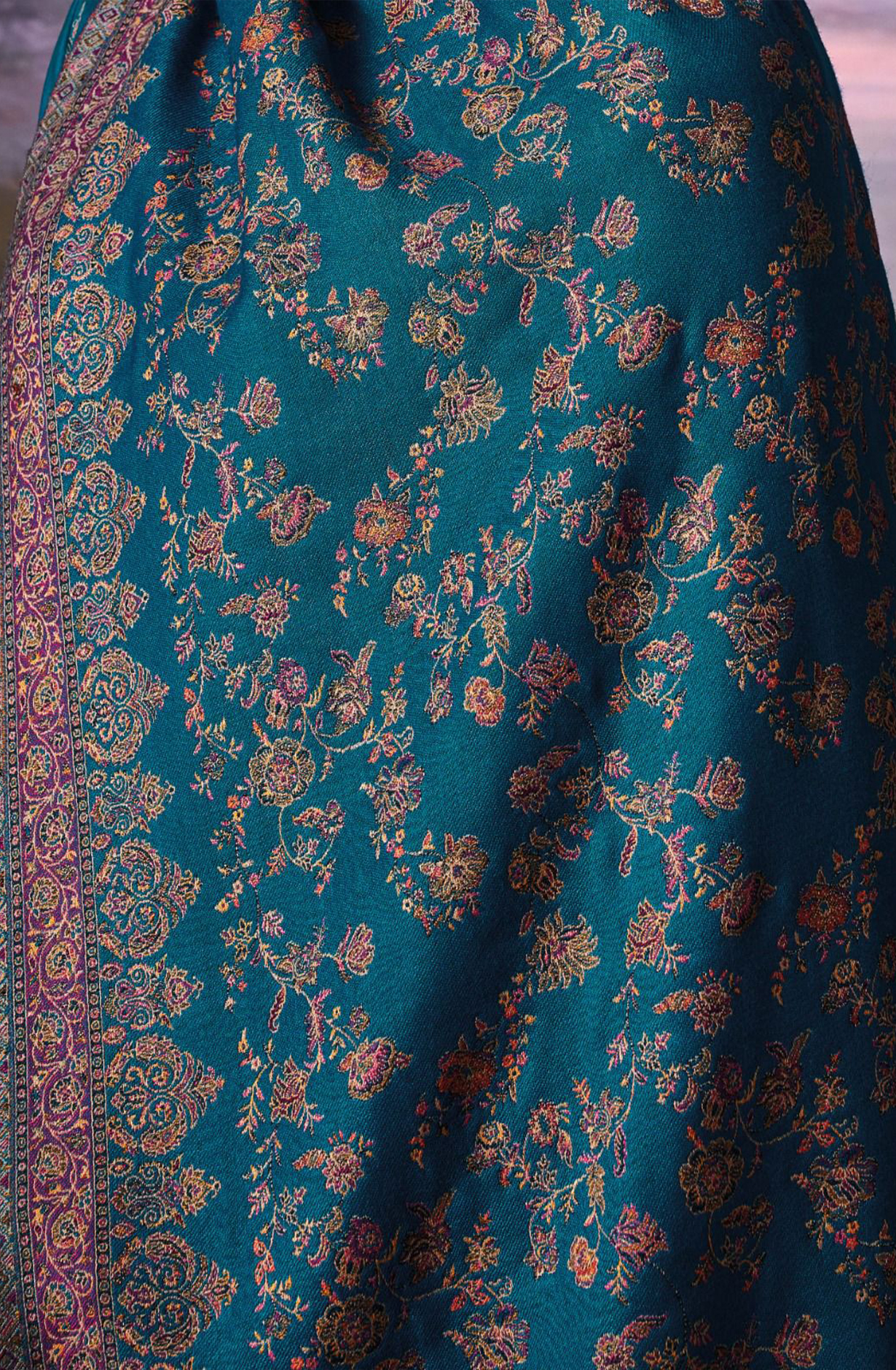 Blue Pure Pashmina with Dobby solid color work embroidery- KINC2144