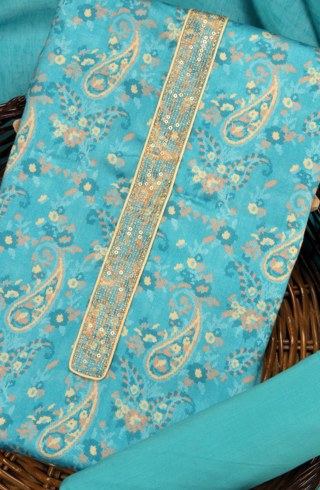 Firozi Cotton Unstitched Salwar Suit with Dupatta - KISPM14A