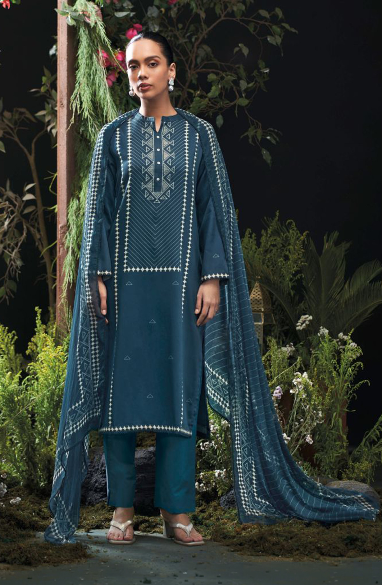 Blue Premium cotton satin Unstitched Suit Set with Beautiful Dupatta - KIYS4735A