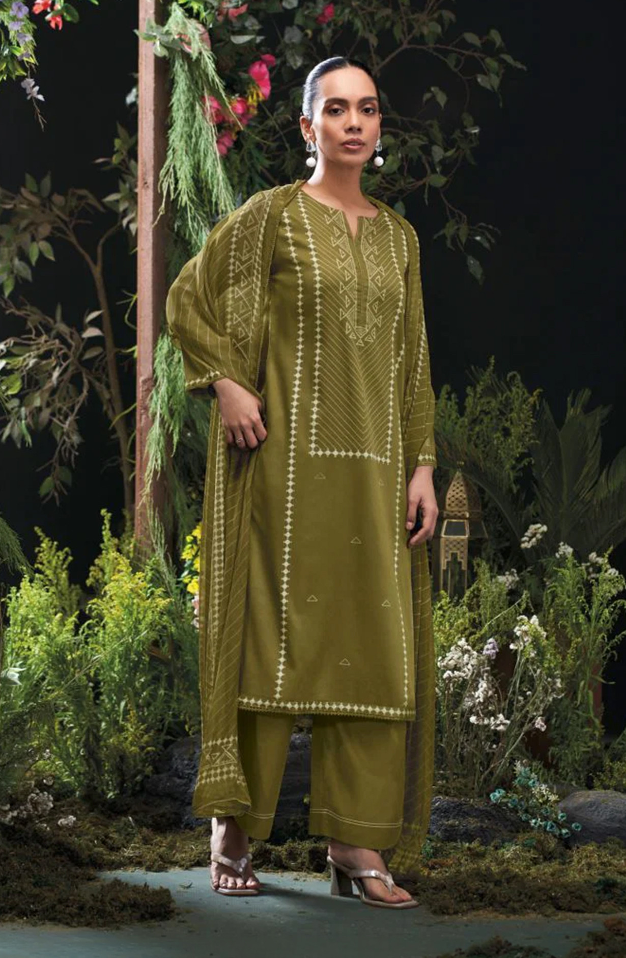 Mehndi Premium cotton satin Unstitched Suit Set with Beautiful Dupatta - KIYS4735D