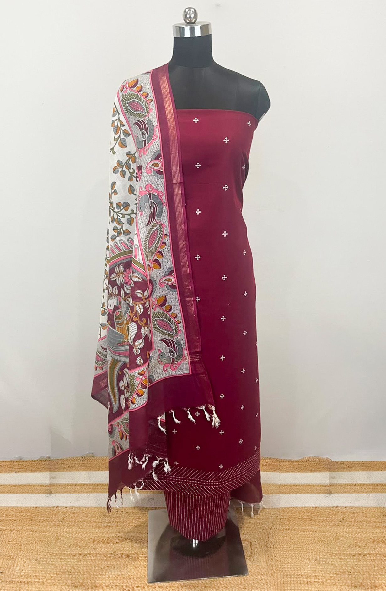 Wine Cotton Beautiful Suit Set with Beautiful Dupatta - 1027-CHAWAA-12A